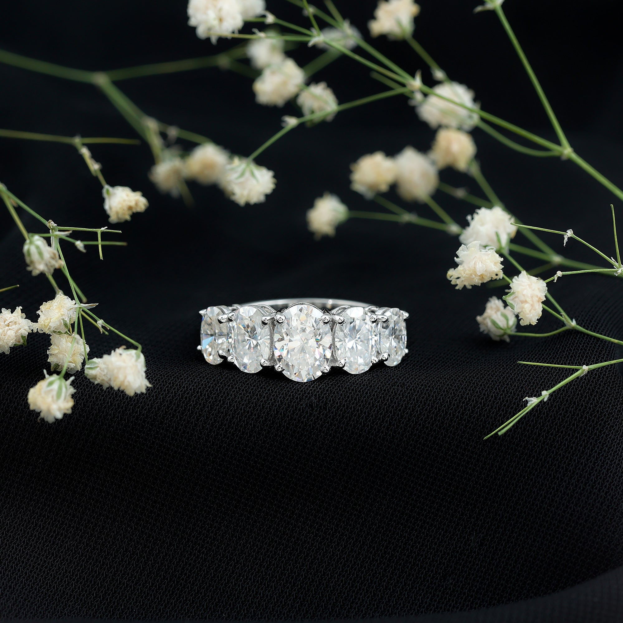 Lab Grown Diamond 5 Stone Statement Ring Lab - ( EF-VS ) - Rosec Jewels