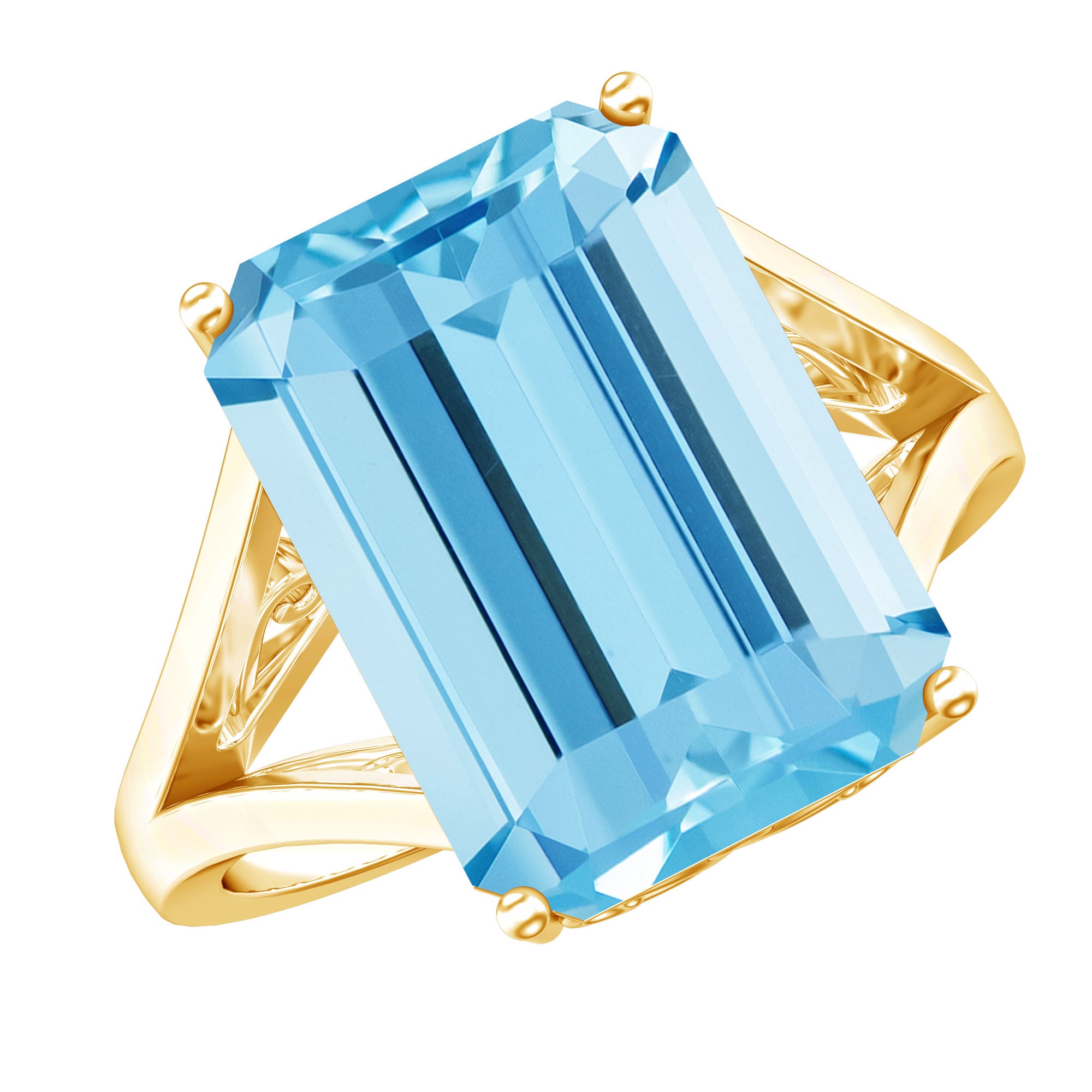 Certified 9 Carat Aquamarine Emerald Cut Engagement Ring in Yellow Gold Plated Silver AAAA 14K Yellow Gold Plated Silver - Rosec Jewels