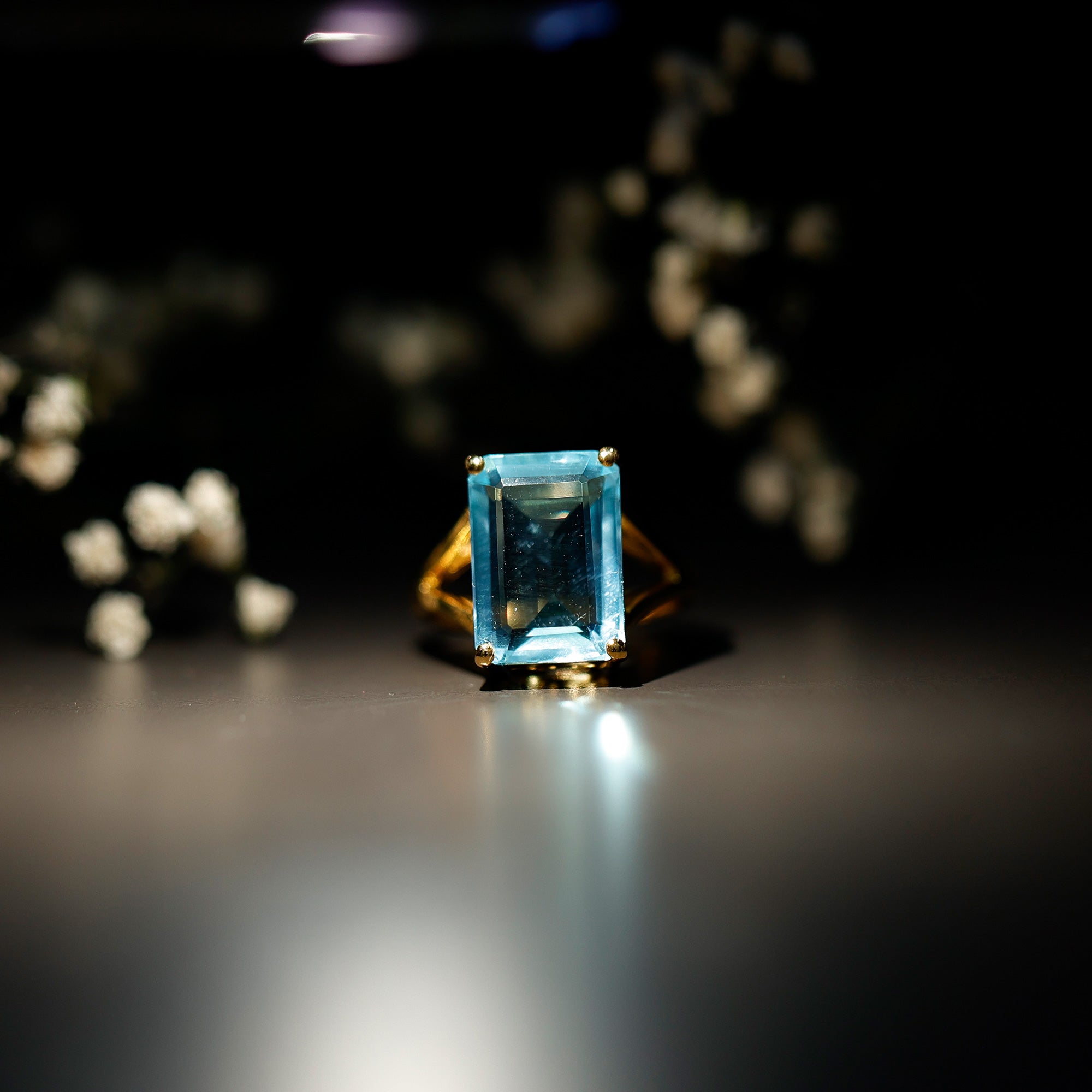 Certified 9 Carat Aquamarine Emerald Cut Engagement Ring in Yellow Gold Plated Silver AAAA 14K Yellow Gold Plated Silver - Rosec Jewels