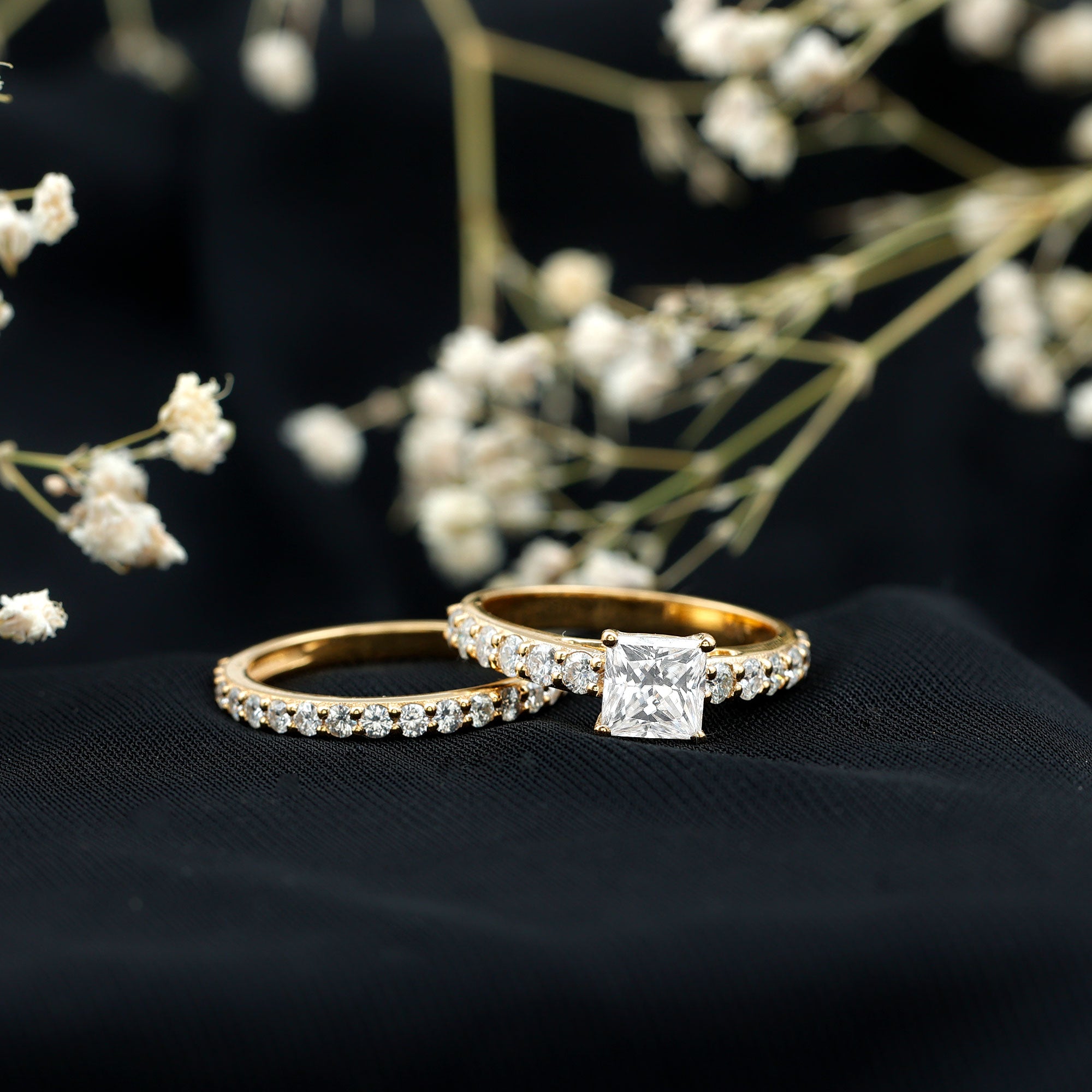 IGI Certified 1 Carat Lab Grown Diamond Princess Cut Engagement Ring with Band Lab - ( E-VS1 ) - Rosec Jewels
