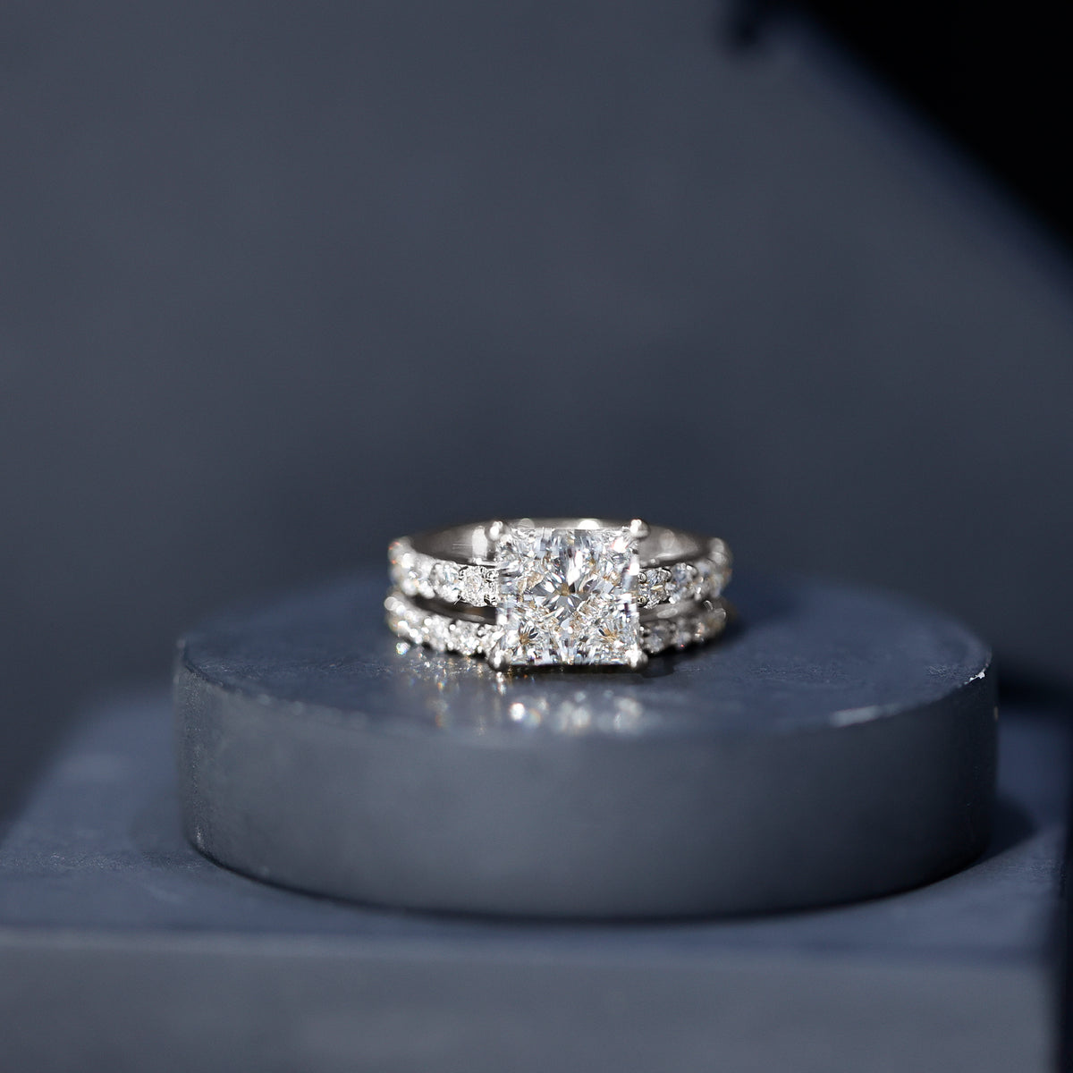 4 Carat IGI Certified Lab Grown Diamond Princess Cut Bridal Ring Set Lab - ( E-VS1 ) - Rosec Jewels