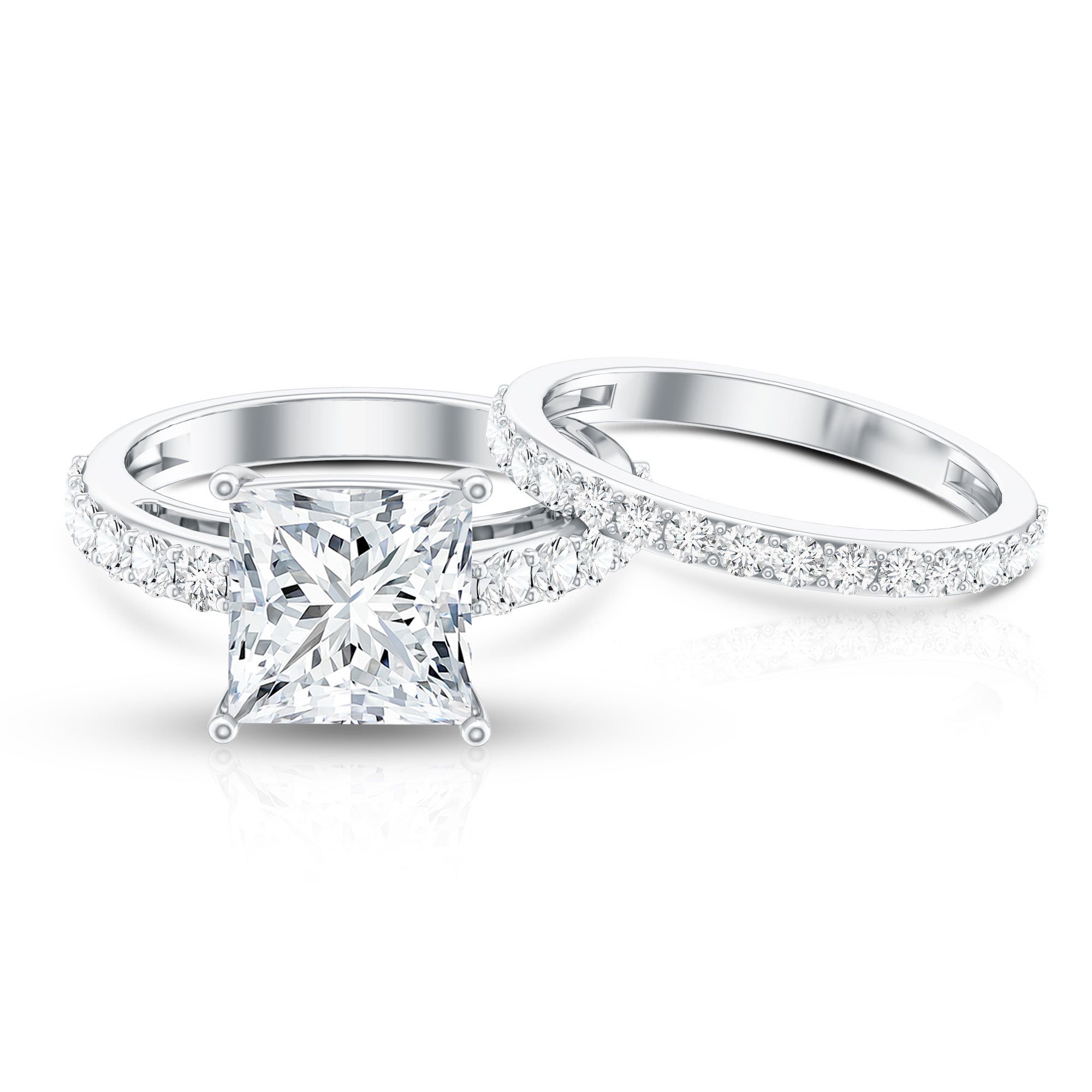 4 Carat IGI Certified Lab Grown Diamond Princess Cut Bridal Ring Set Lab - ( EF-VS ) - Rosec Jewels