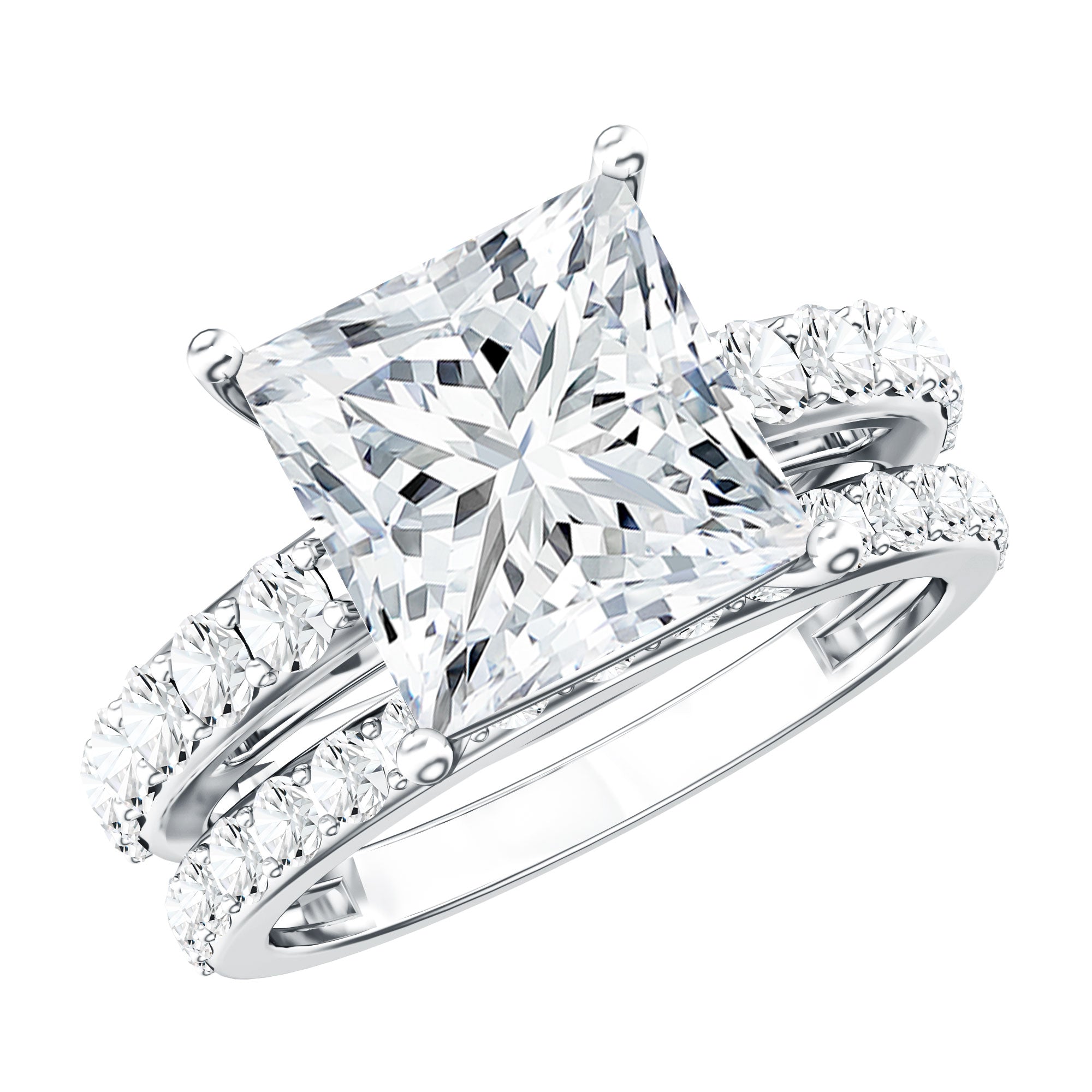 5 Carat IGI Certified Princess Cut Lab Diamond Engagement Ring with Band Lab - ( EF-VS ) - Rosec Jewels