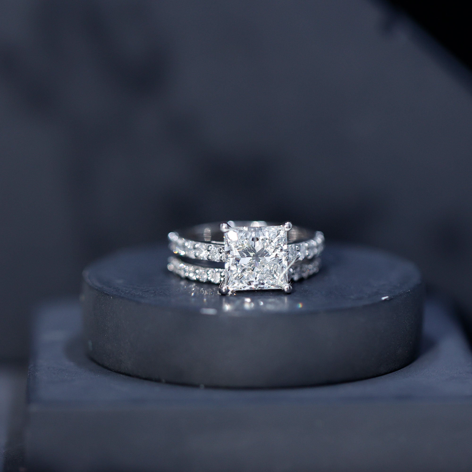 5 Carat IGI Certified Princess Cut Lab Diamond Engagement Ring with Band Lab - ( E-VS1 ) - Rosec Jewels