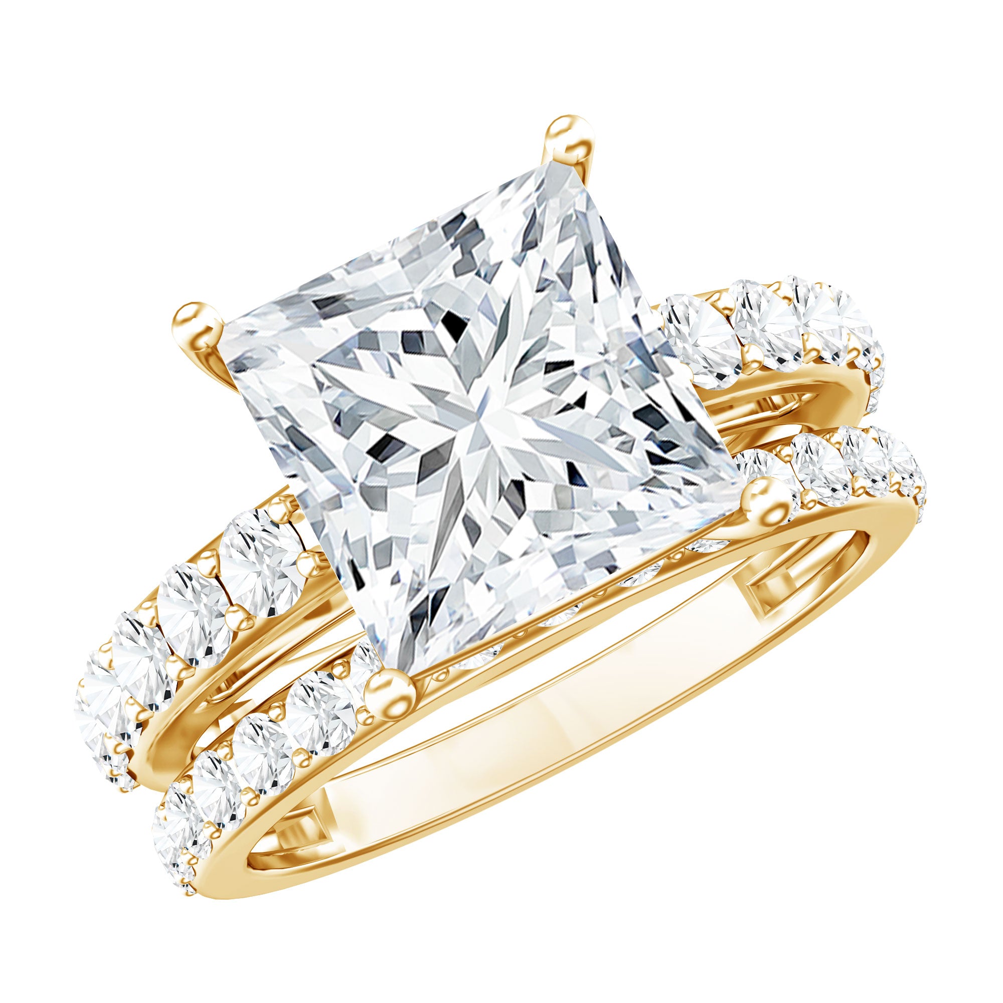 5 Carat IGI Certified Princess Cut Lab Diamond Engagement Ring with Band Lab - ( E-VS1 ) - Rosec Jewels
