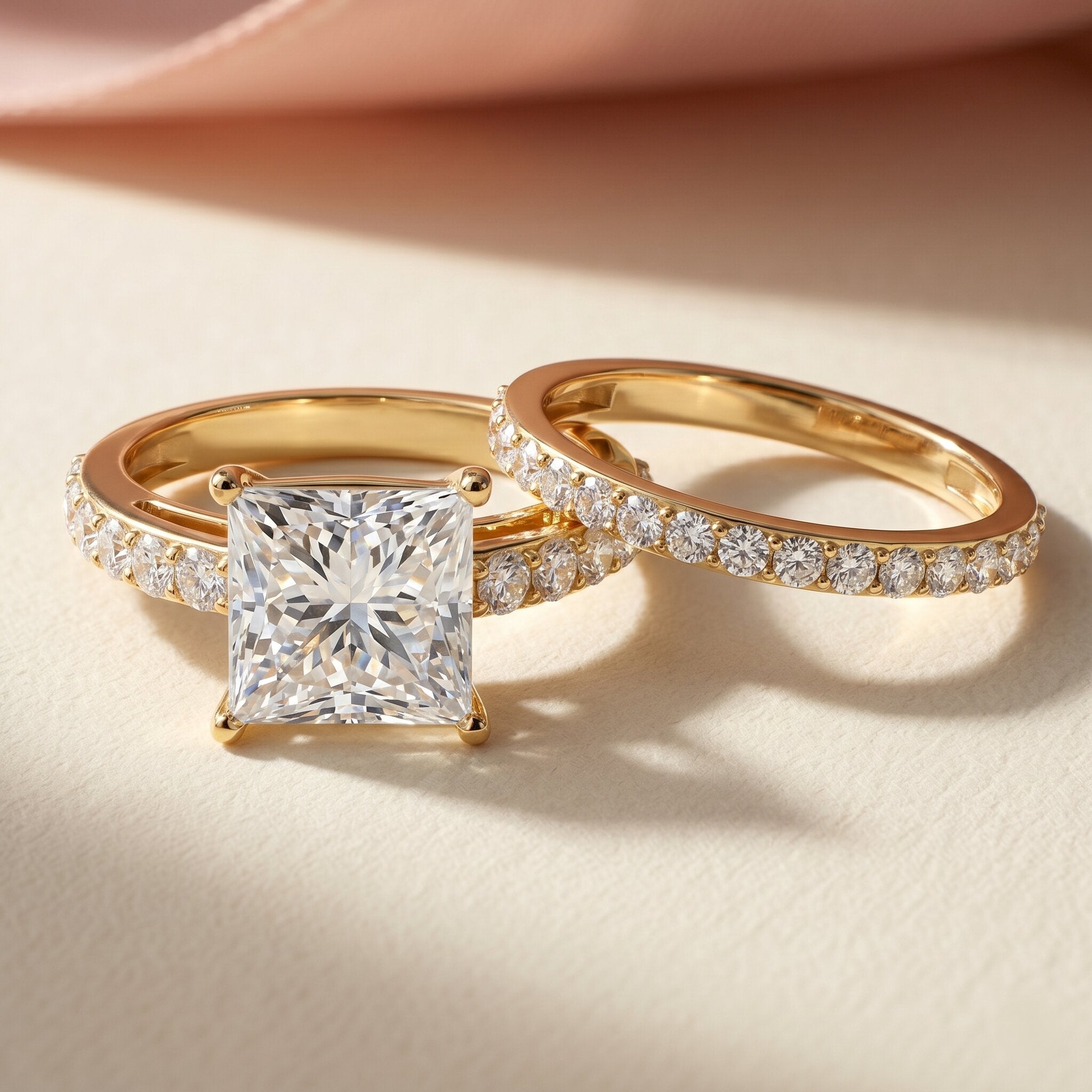 5 Carat IGI Certified Princess Cut Lab Diamond Engagement Ring with Band Lab - ( E-VS1 ) - Rosec Jewels