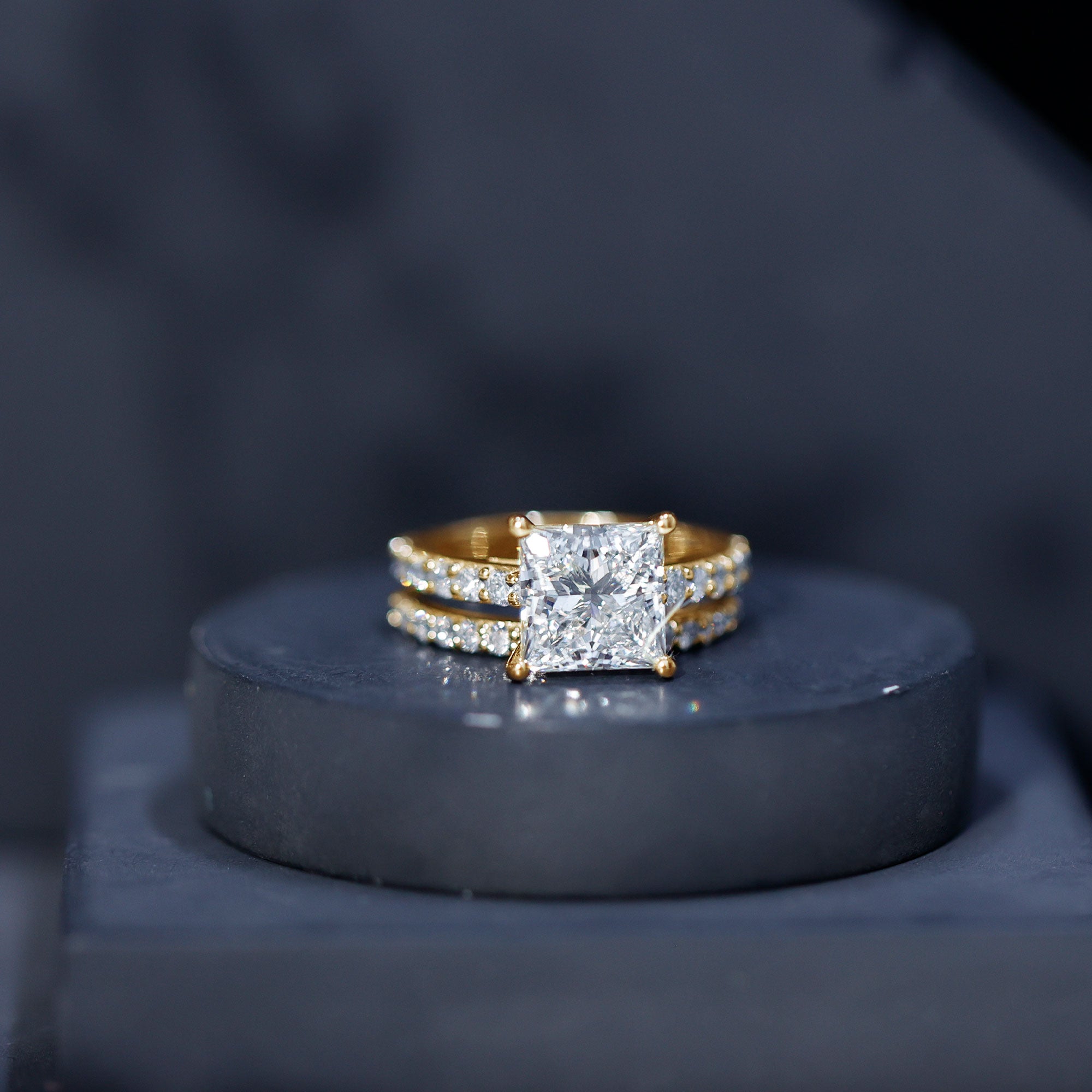 5 Carat IGI Certified Princess Cut Lab Diamond Engagement Ring with Band Lab - ( E-VS1 ) - Rosec Jewels