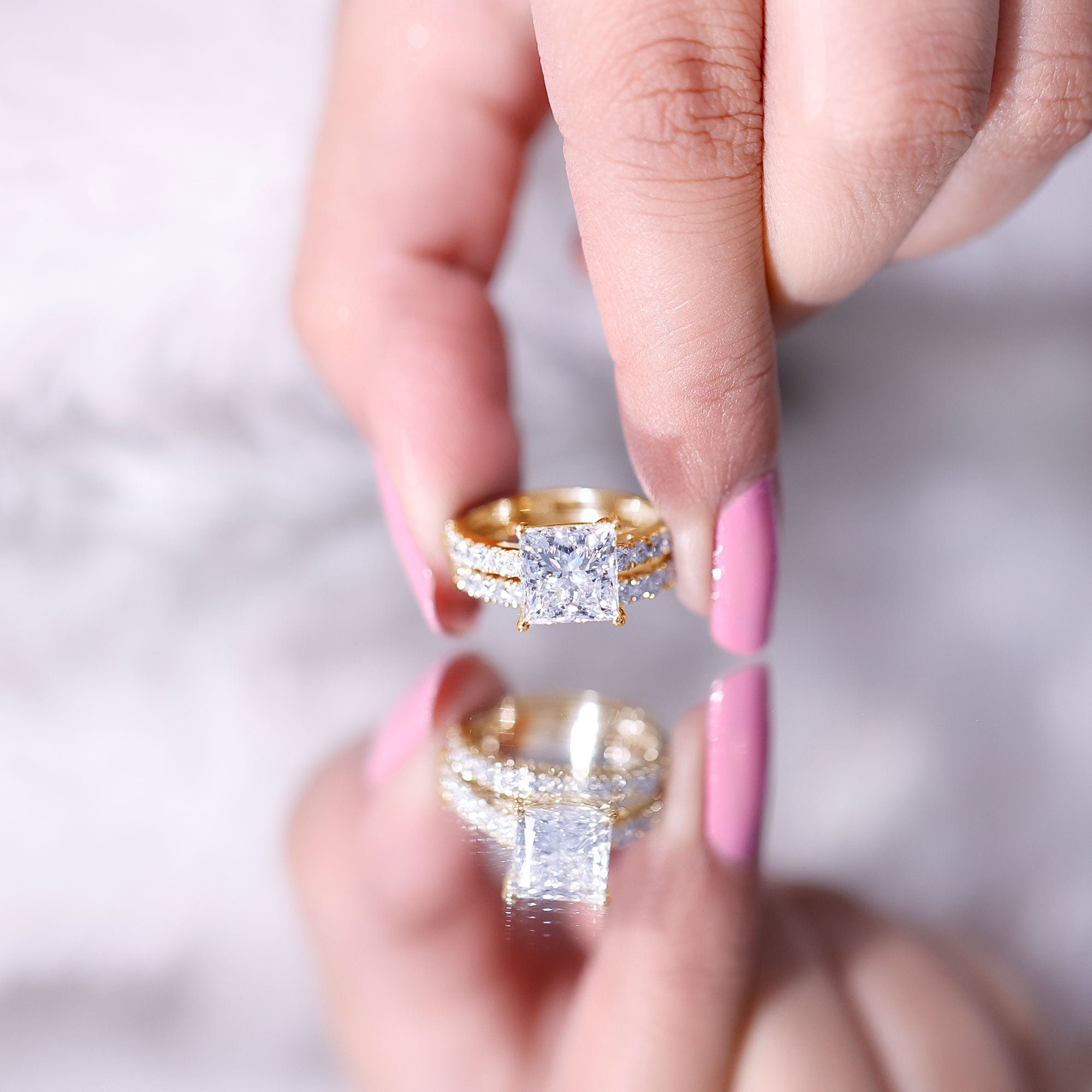 IGI Certified 2 Carat Lab Grown Diamond Princess Cut Bridal Ring Set Lab - ( E-VS1 ) - Rosec Jewels