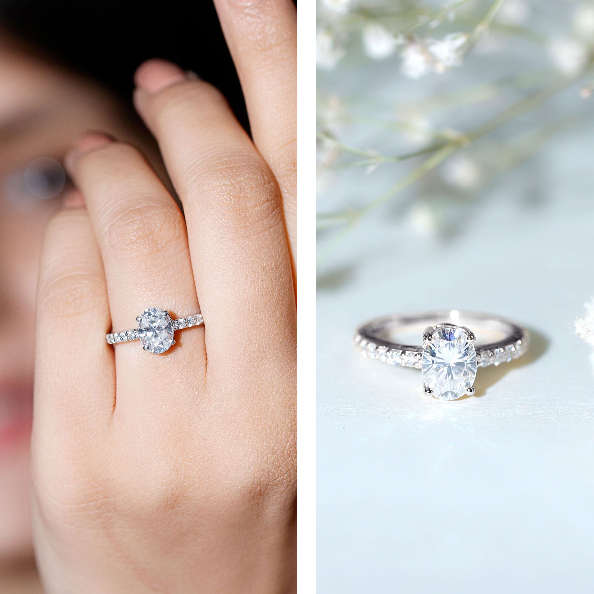 1 Carat Oval Shaped Lab Grown Diamond Engagement Ring with IGI Certificate Lab - ( E-VS1 ) - Rosec Jewels