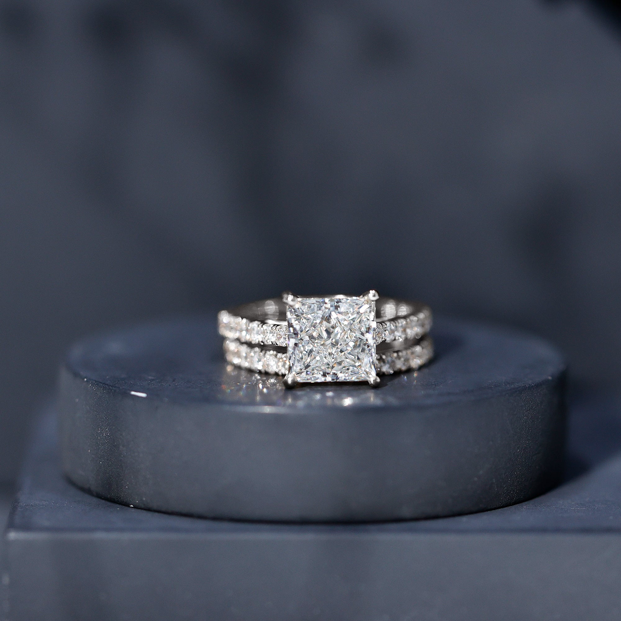 IGI Certified 4 Carat Princess Cut Lab Grown Diamond Engagement Ring With Wedding Band Lab - ( E-VS1 ) - Rosec Jewels