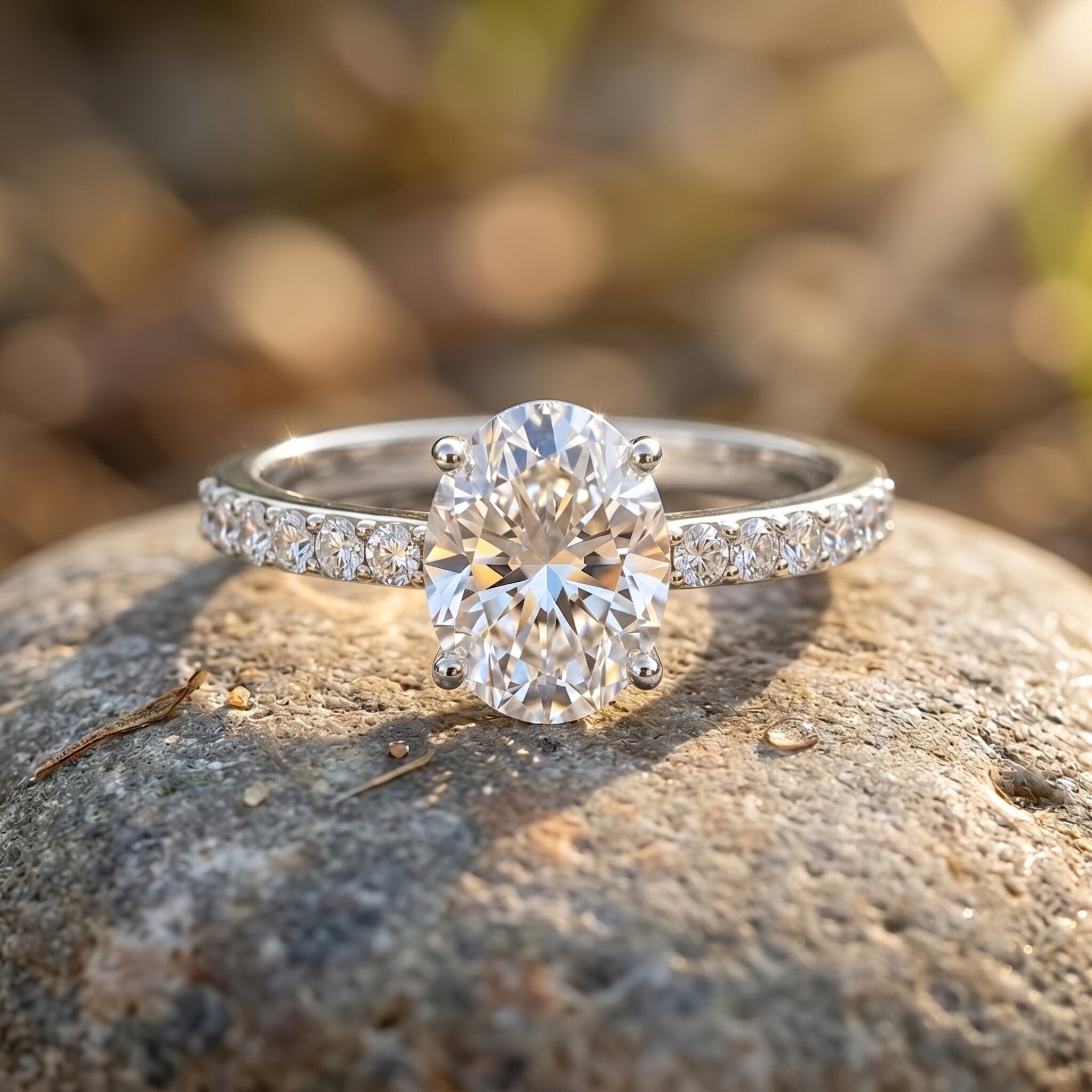 Lab Grown 2 Carat Diamond Oval Engagement Ring with IGI Certificate Lab - ( EF-VS ) - Rosec Jewels
