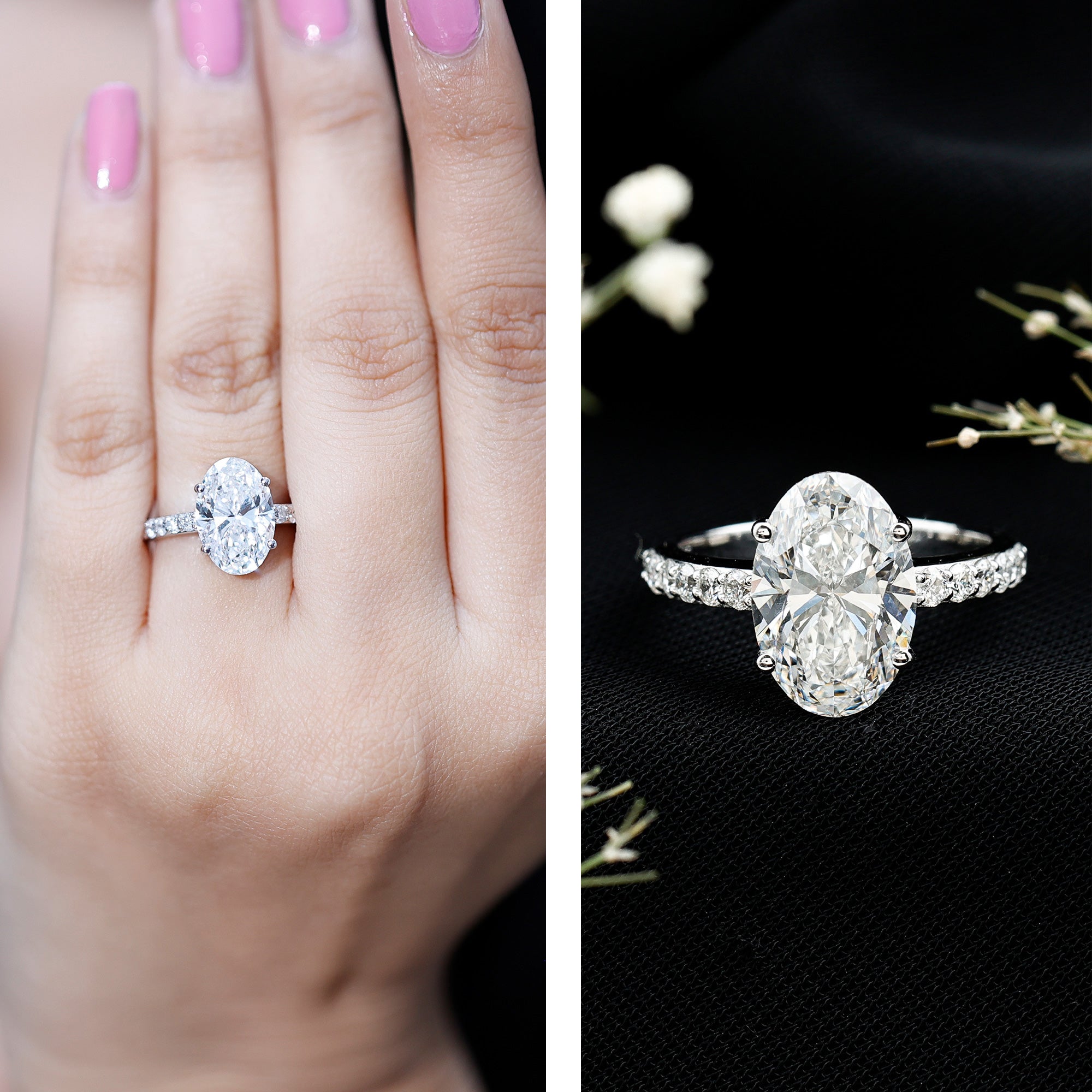 IGI Certified 4 Carat Oval Lab Grown Diamond Huge Engagement Ring Lab - ( E-VS1 ) - Rosec Jewels