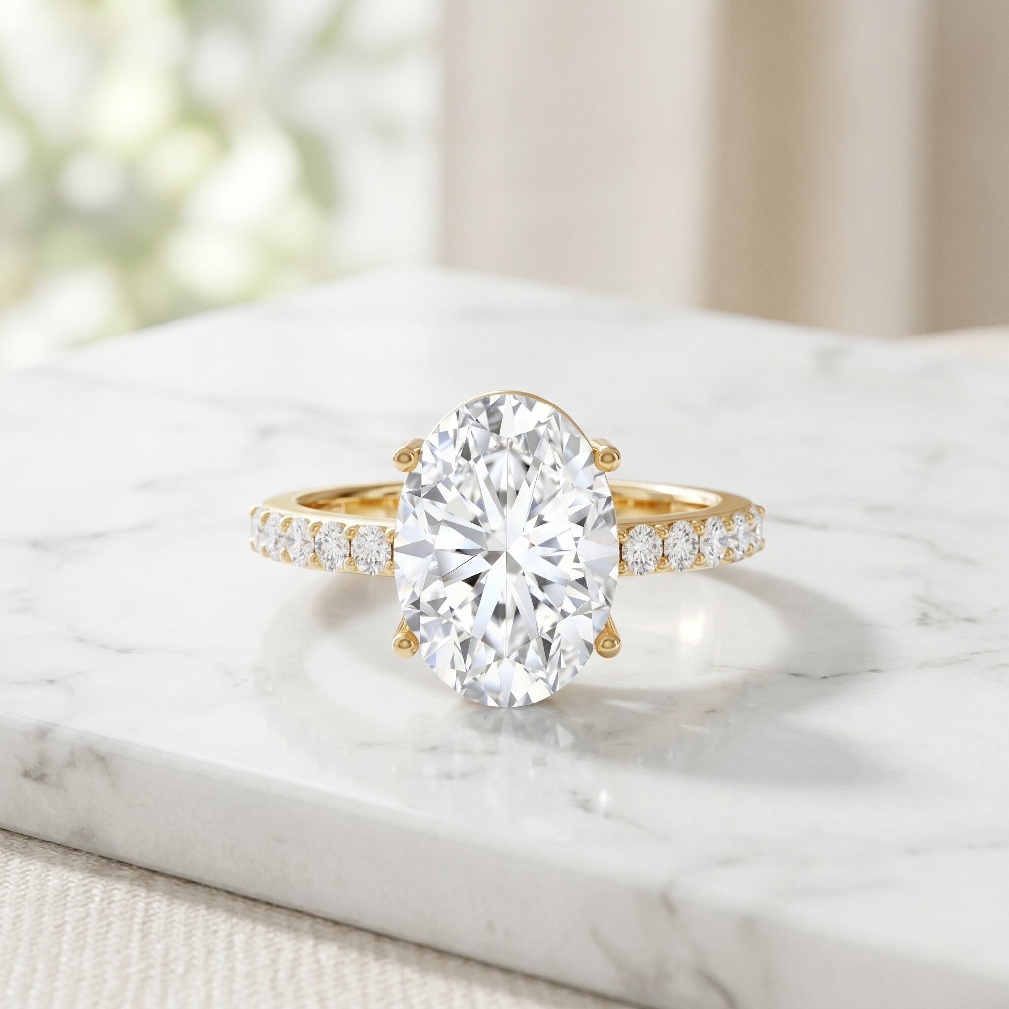 5 Carat Big Lab Grown Diamond Oval Engagement Ring with IGI Certificate Lab - ( E-VS1 ) - Rosec Jewels