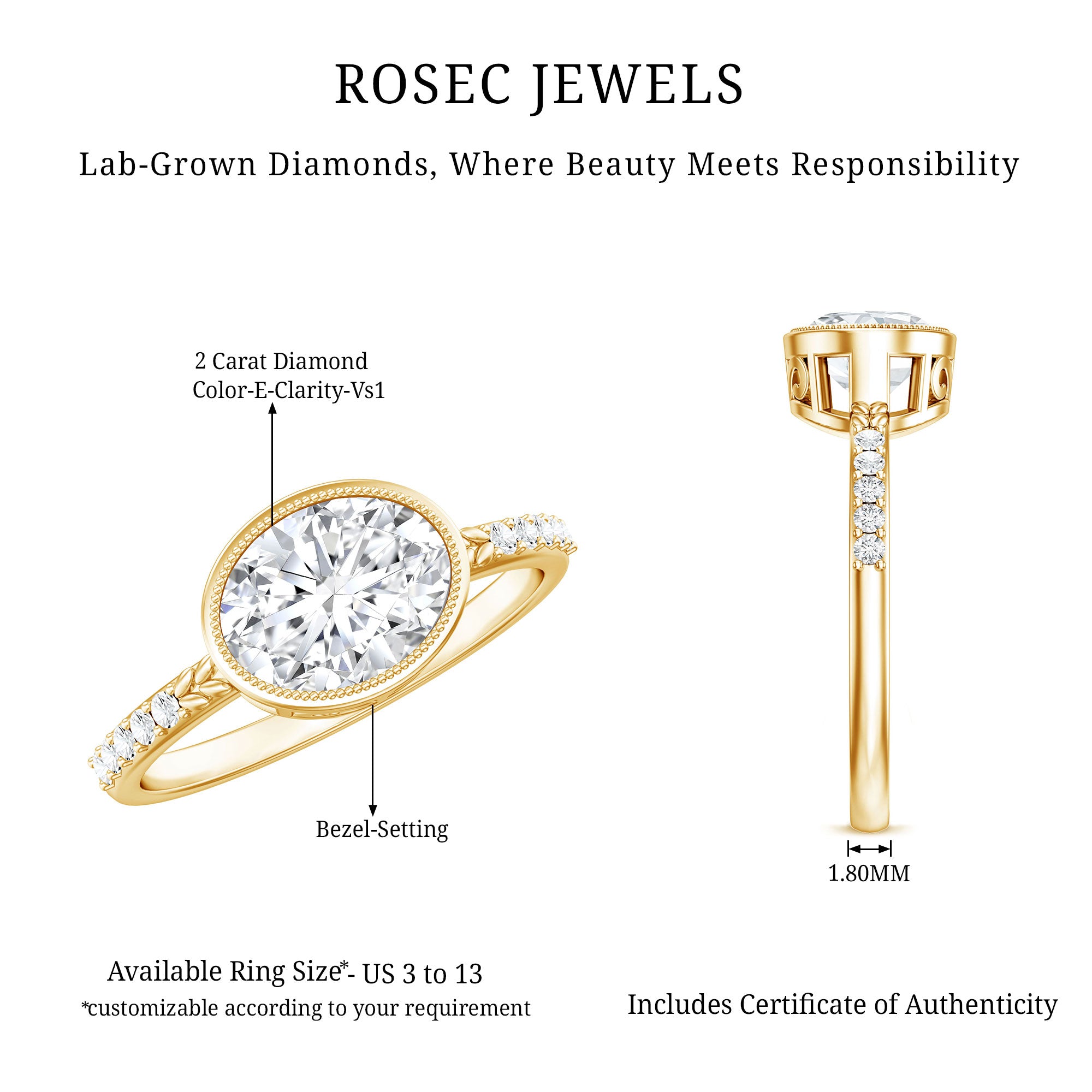 IGI Certified Lab Diamond Engagement Ring with 2 Carat Oval Lab - ( E-VS1 ) - Rosec Jewels