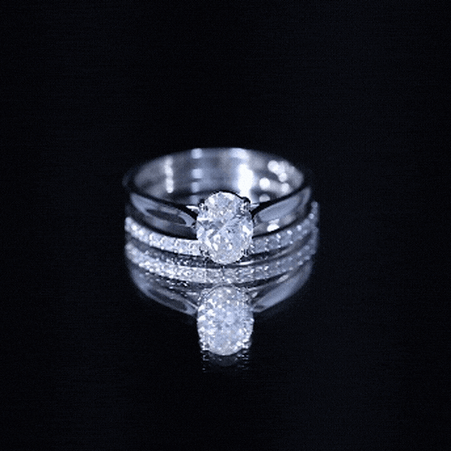 IGI Certified Lab Grown Diamond Oval Engagement Ring with Wedding Band Lab - ( E-VS1 ) - Rosec Jewels