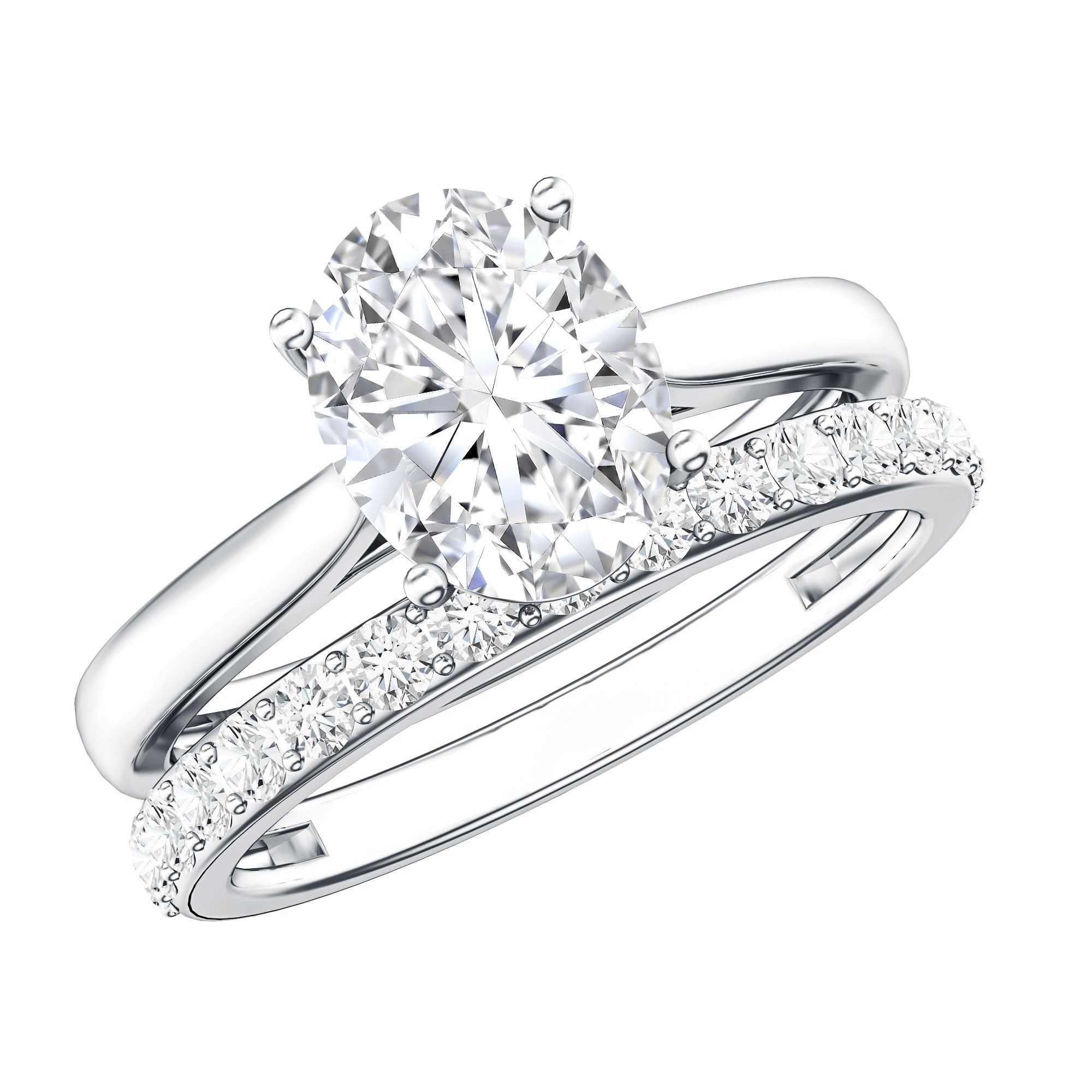 IGI Certified 2 Carat Oval Lab Grown Diamond Bridal Ring Set of 2 Lab - ( EF-VS ) - Rosec Jewels