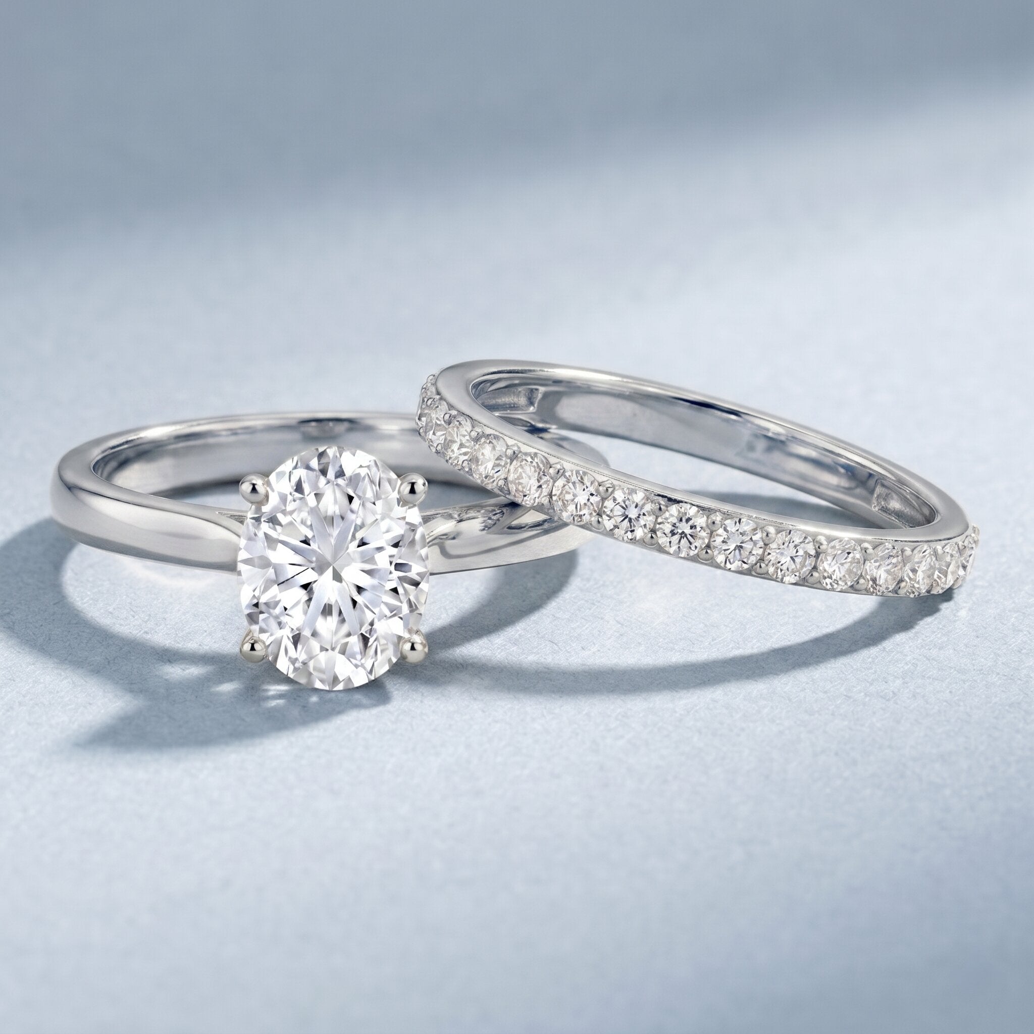 IGI Certified 2 Carat Oval Lab Grown Diamond Bridal Ring Set of 2 Lab - ( E-VS1 ) - Rosec Jewels