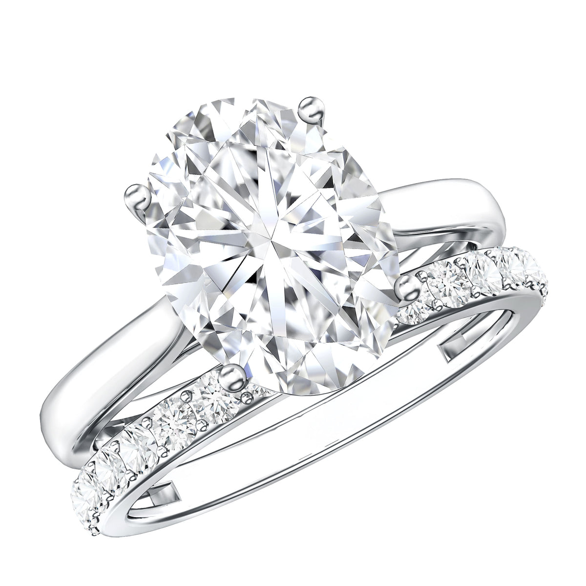 Oval Shaped 3 Carat Lab Grown Diamond Solitaire Bridal Ring Set with IGI Certificate Lab - ( E-VS1 ) - Rosec Jewels