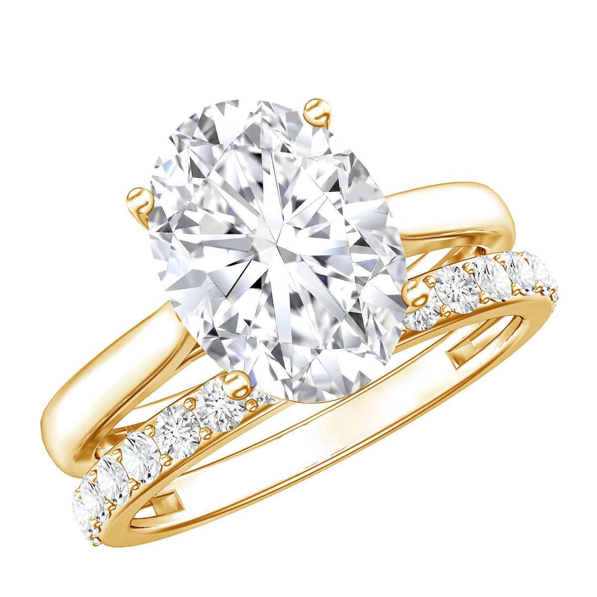 Oval Shaped 3 Carat Lab Grown Diamond Solitaire Bridal Ring Set with IGI Certificate Lab - ( E-VS1 ) - Rosec Jewels