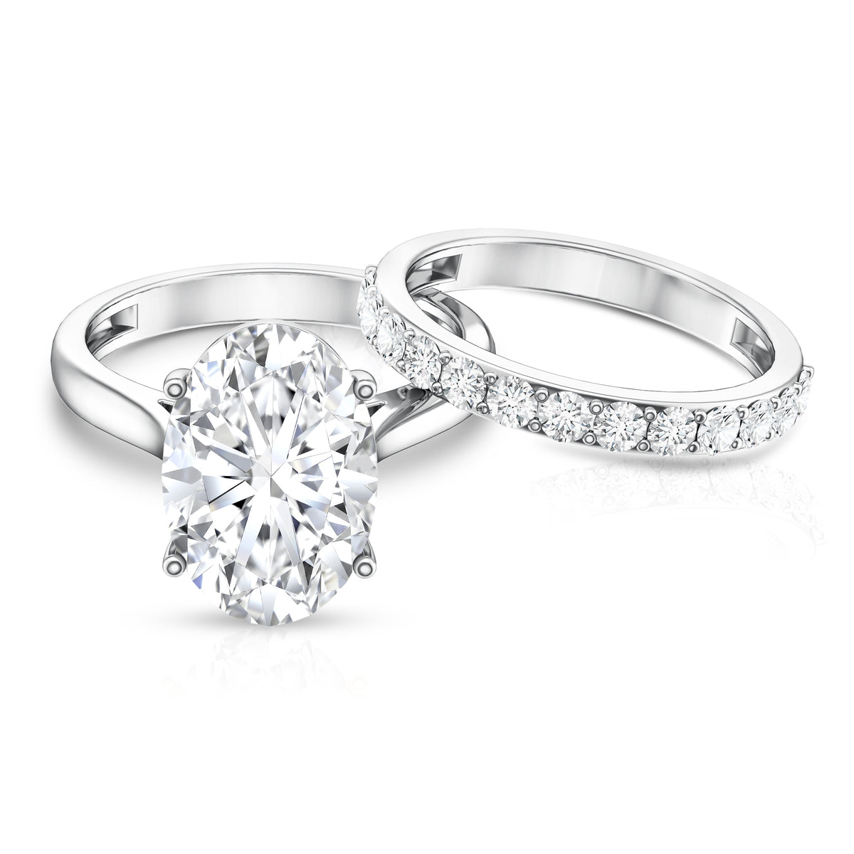 IGI Certified 5 Carat Huge Lab Grown Diamond Oval Engagement Ring with Wedding Band Lab - ( E-VS1 ) - Rosec Jewels
