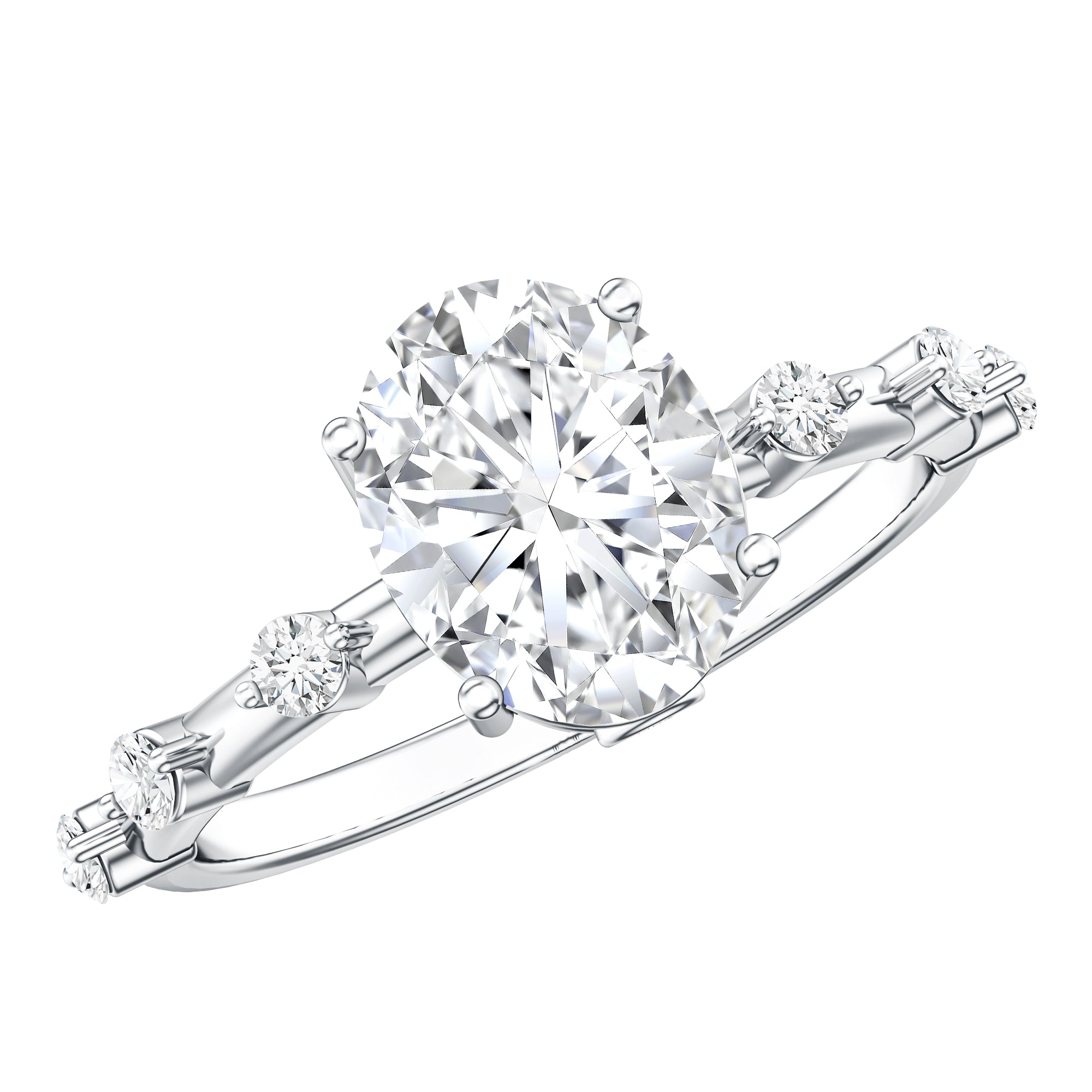 IGI Certified 2 Carat Lab Grown Diamond Oval Engagement Ring with Spaced Accent Lab - ( E-VS1 ) - Rosec Jewels
