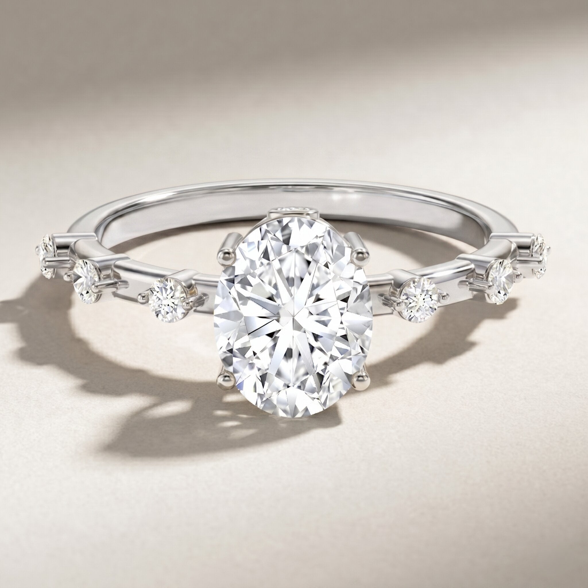 IGI Certified 2 Carat Lab Grown Diamond Oval Engagement Ring with Spaced Accent Lab - ( E-VS1 ) - Rosec Jewels