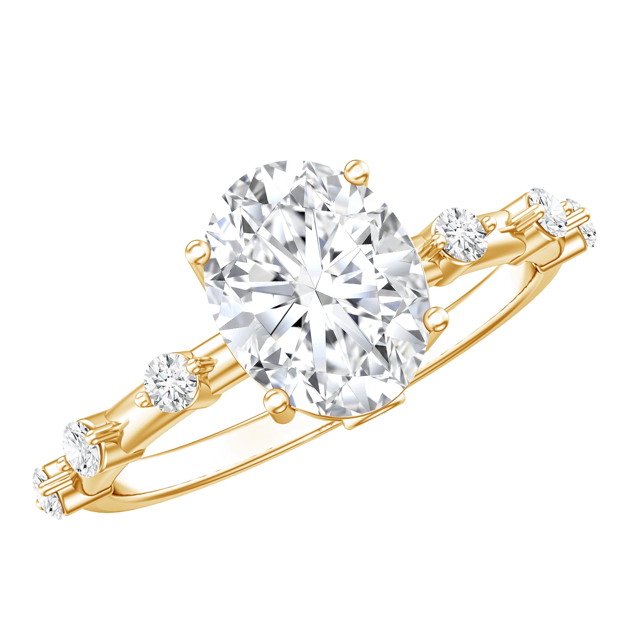 IGI Certified 2 Carat Lab Grown Diamond Oval Engagement Ring with Spaced Accent Lab - ( E-VS1 ) - Rosec Jewels