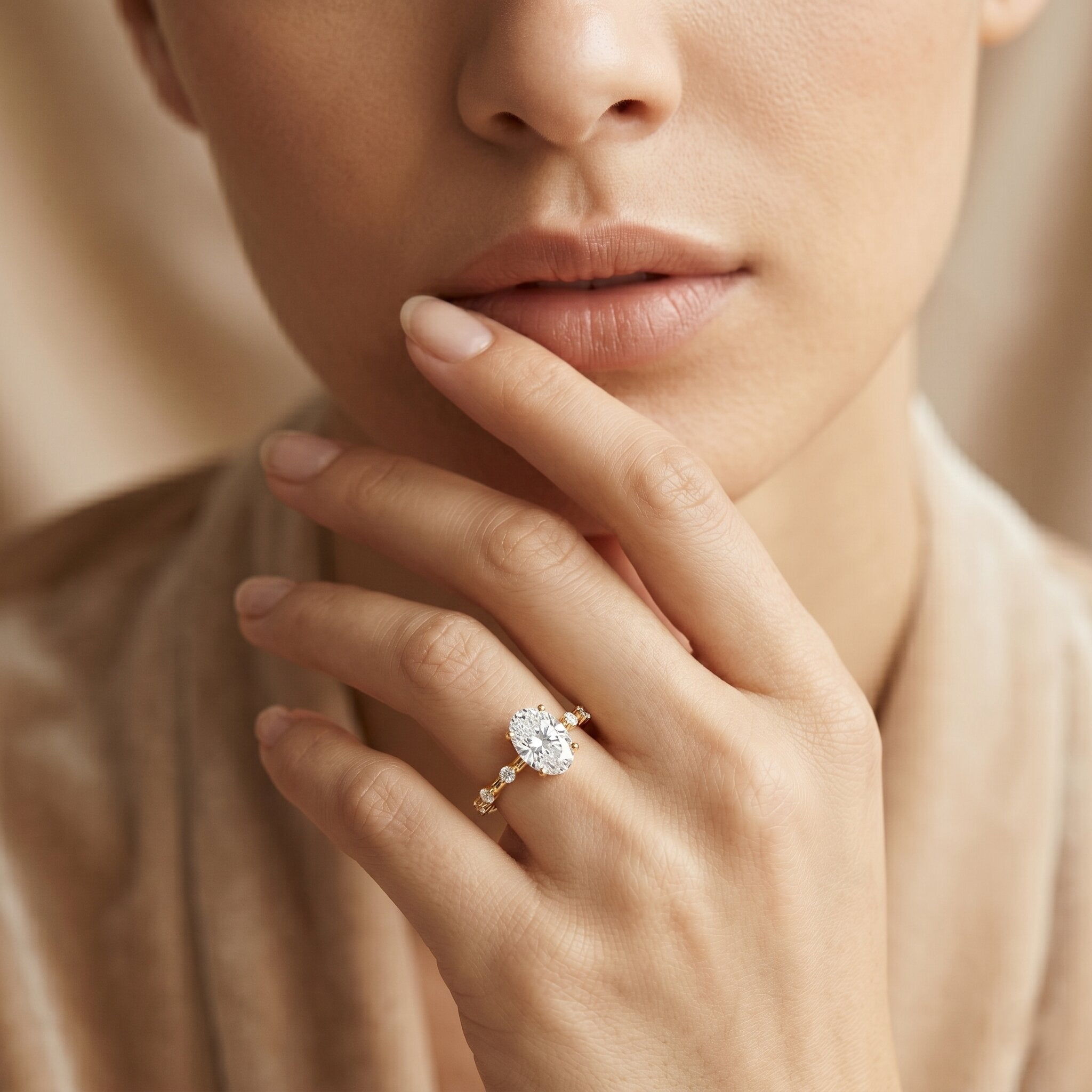 IGI Certified 2 Carat Lab Grown Diamond Oval Engagement Ring with Spaced Accent Lab - ( E-VS1 ) - Rosec Jewels