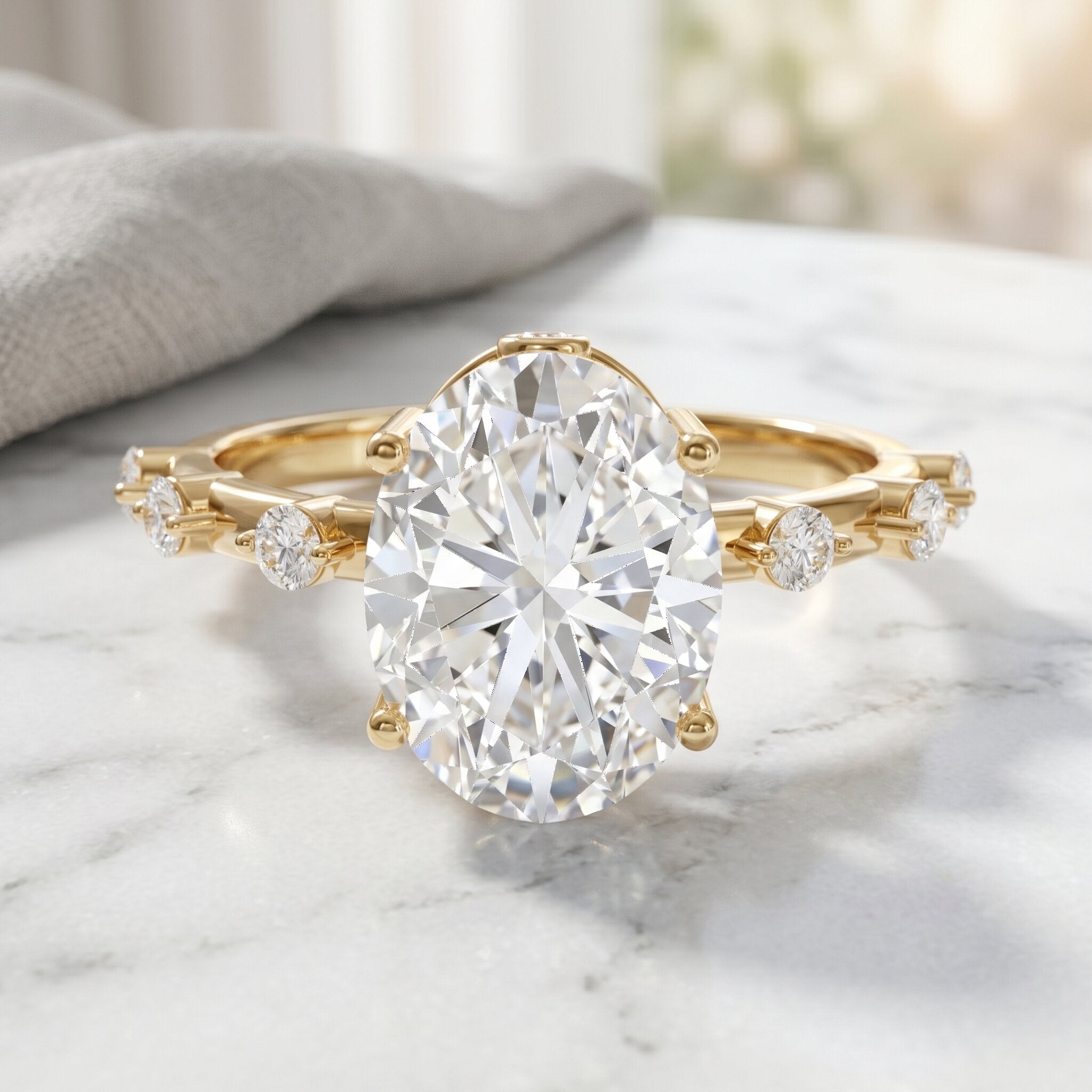 3 Carat Oval Lab Grown Diamond Solitaire Engagement Ring with IGI Certificate Lab - ( E-VS1 ) - Rosec Jewels