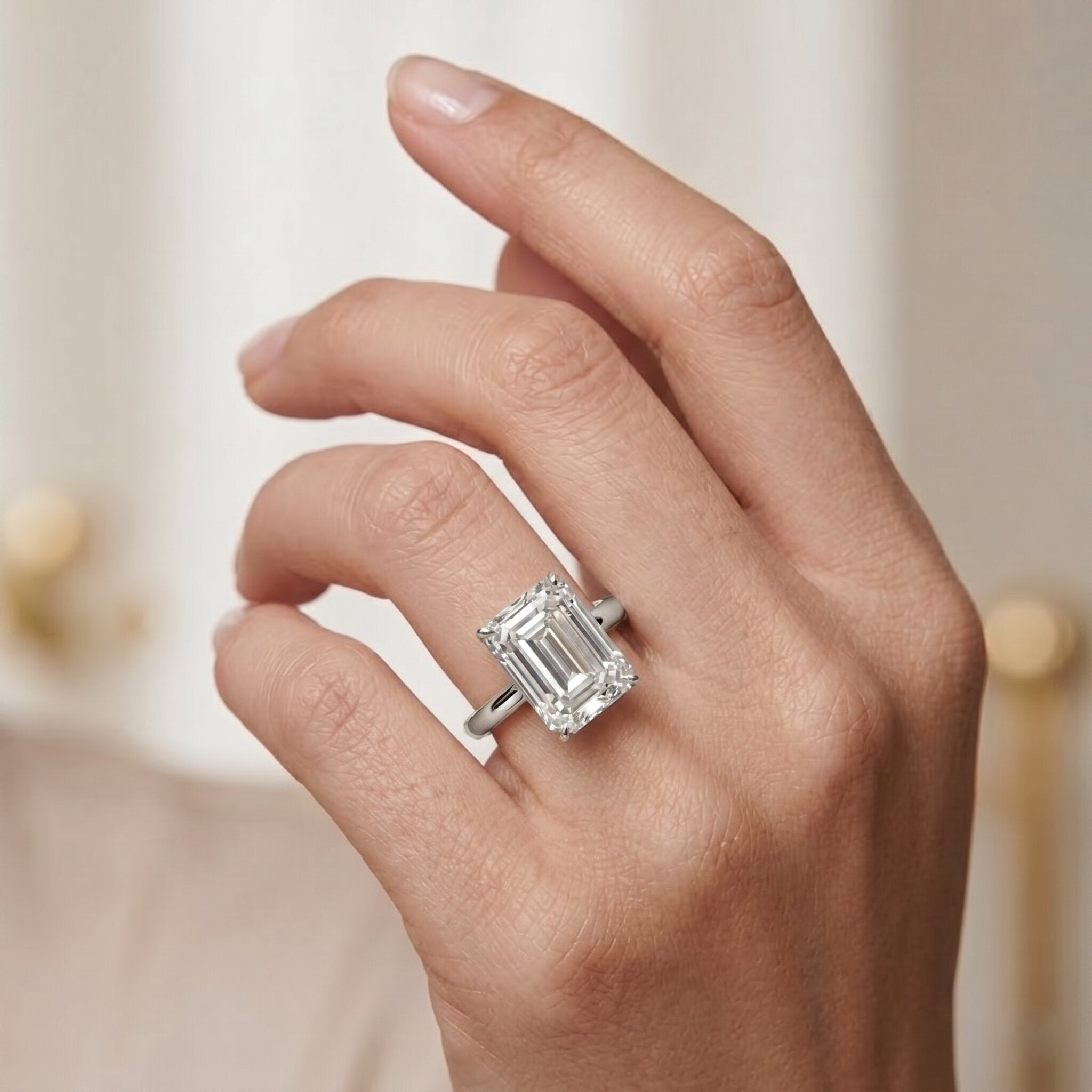 IGI Certified Emerald Cut Lab Grown Diamond 3 Carat Engagement Ring Lab - ( E-VS1 ) - Rosec Jewels
