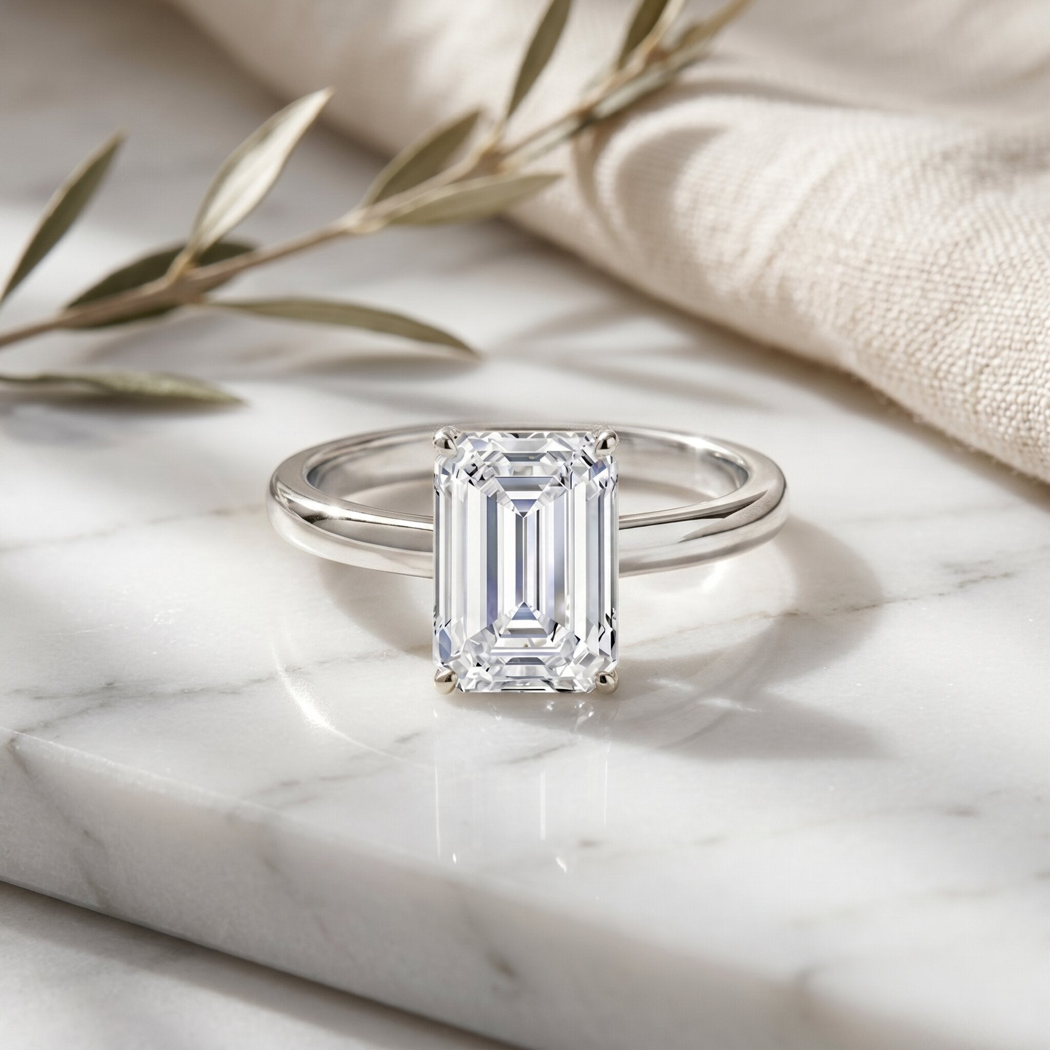 IGI Certified Emerald Cut Lab Grown Diamond 3 Carat Engagement Ring Lab - ( EF-VS ) - Rosec Jewels