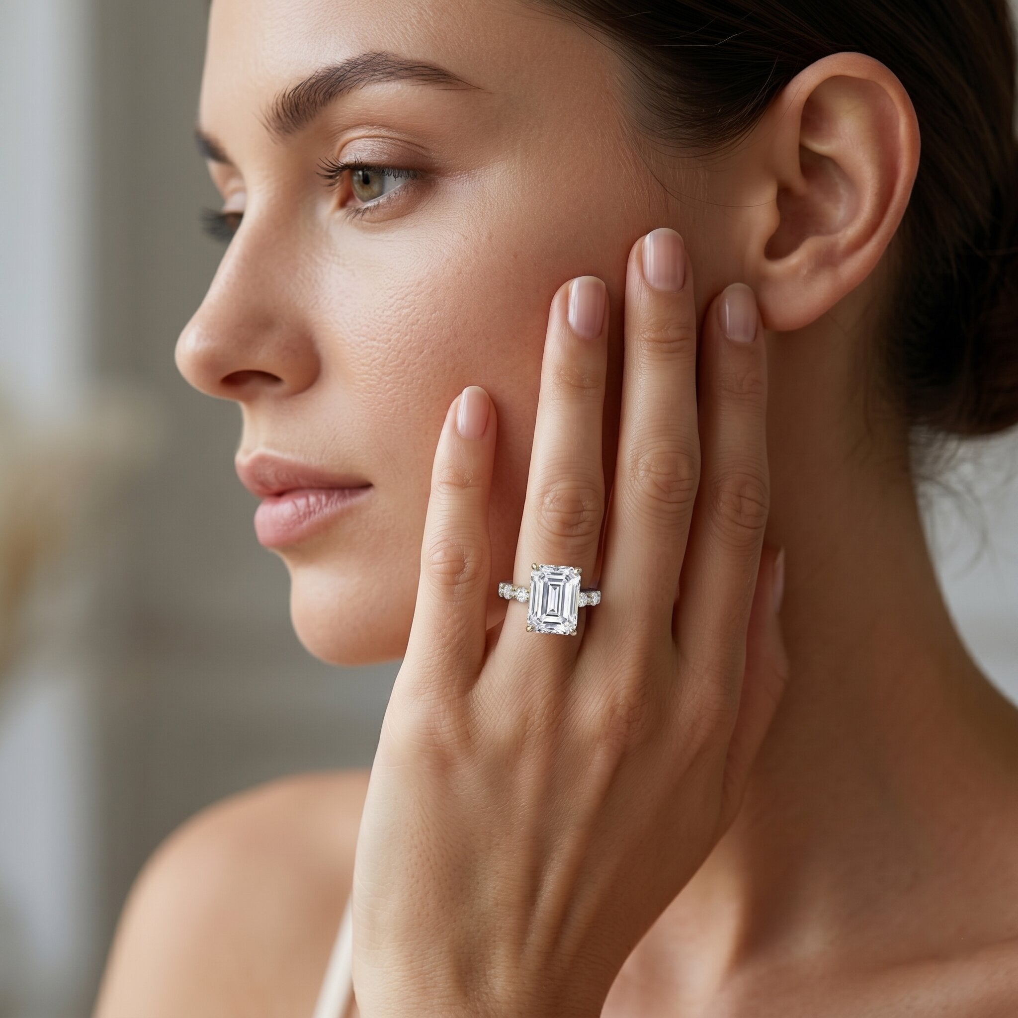IGI Certified 4 Carat Lab Grown Emerald Cut Diamond Engagement Ring with Spaced Accent Lab - ( E-VS1 ) - Rosec Jewels