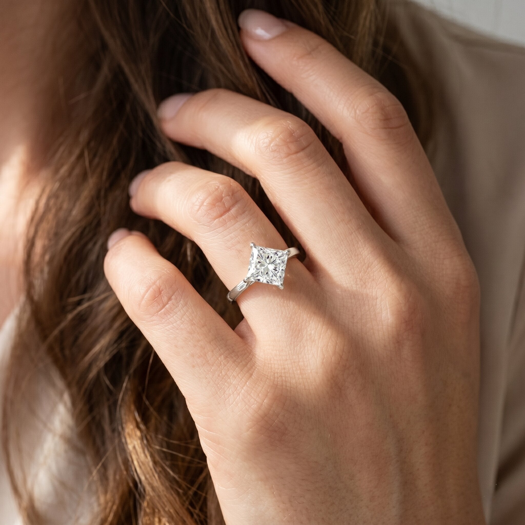 Solitaire 2 Carat Lab Grown Diamond Princess Cut Engagement Ring IGI Certified Lab - ( E-VS1 ) - Rosec Jewels