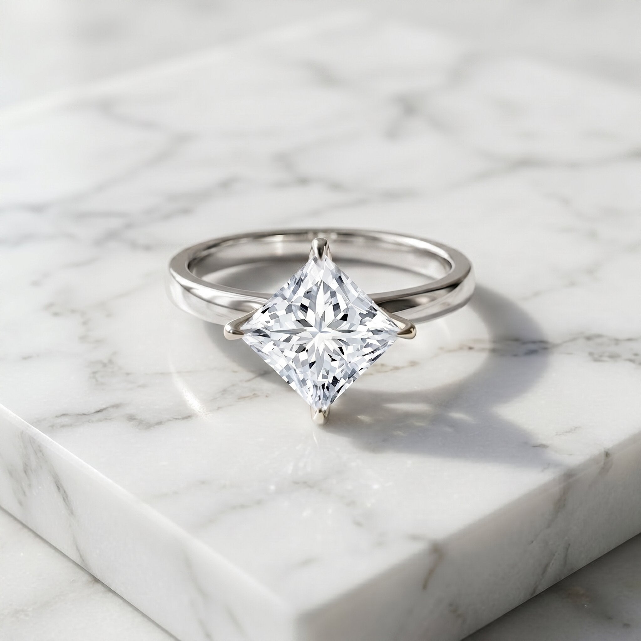 IGI Certified Lab Grown Diamond 3 Carat Princess Cut Engagement Ring Lab - ( E-VS1 ) - Rosec Jewels