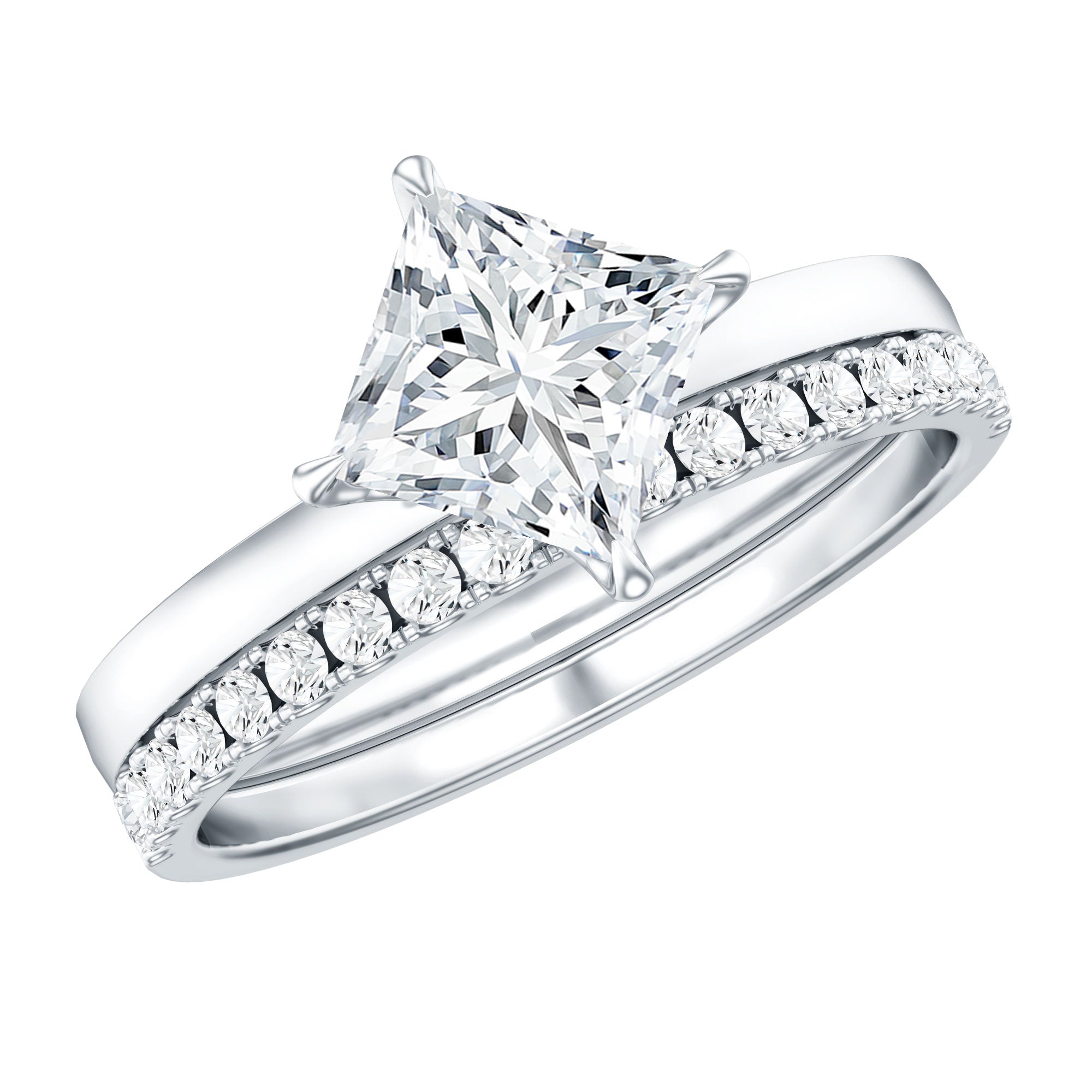 IGI Certified 2 Carat Lab Grown Diamond Princess Cut Bridal Ring Set for Her Lab - ( E-VS1 ) - Rosec Jewels