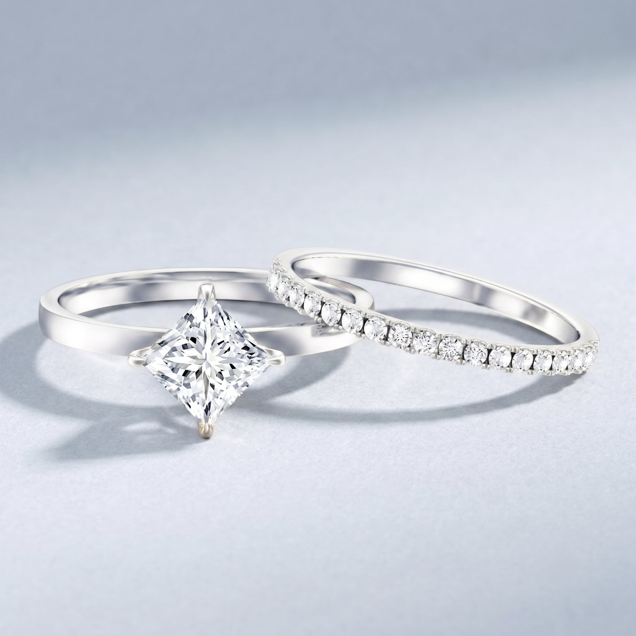 IGI Certified 2 Carat Lab Grown Diamond Princess Cut Bridal Ring Set for Her Lab - ( E-VS1 ) - Rosec Jewels