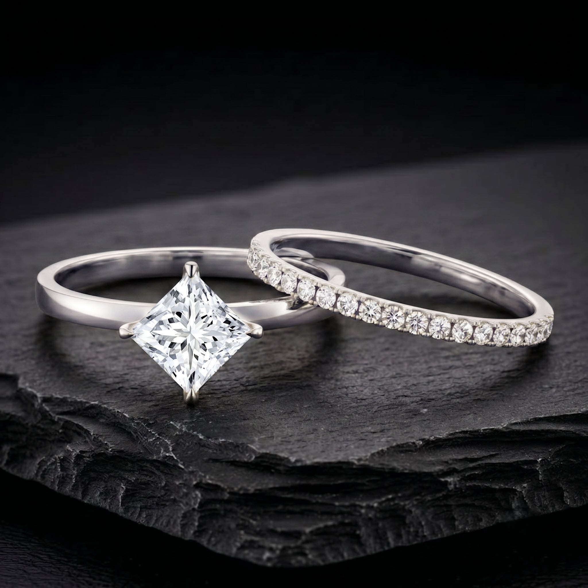 IGI Certified 2 Carat Lab Grown Diamond Princess Cut Bridal Ring Set for Her Lab - ( E-VS1 ) - Rosec Jewels