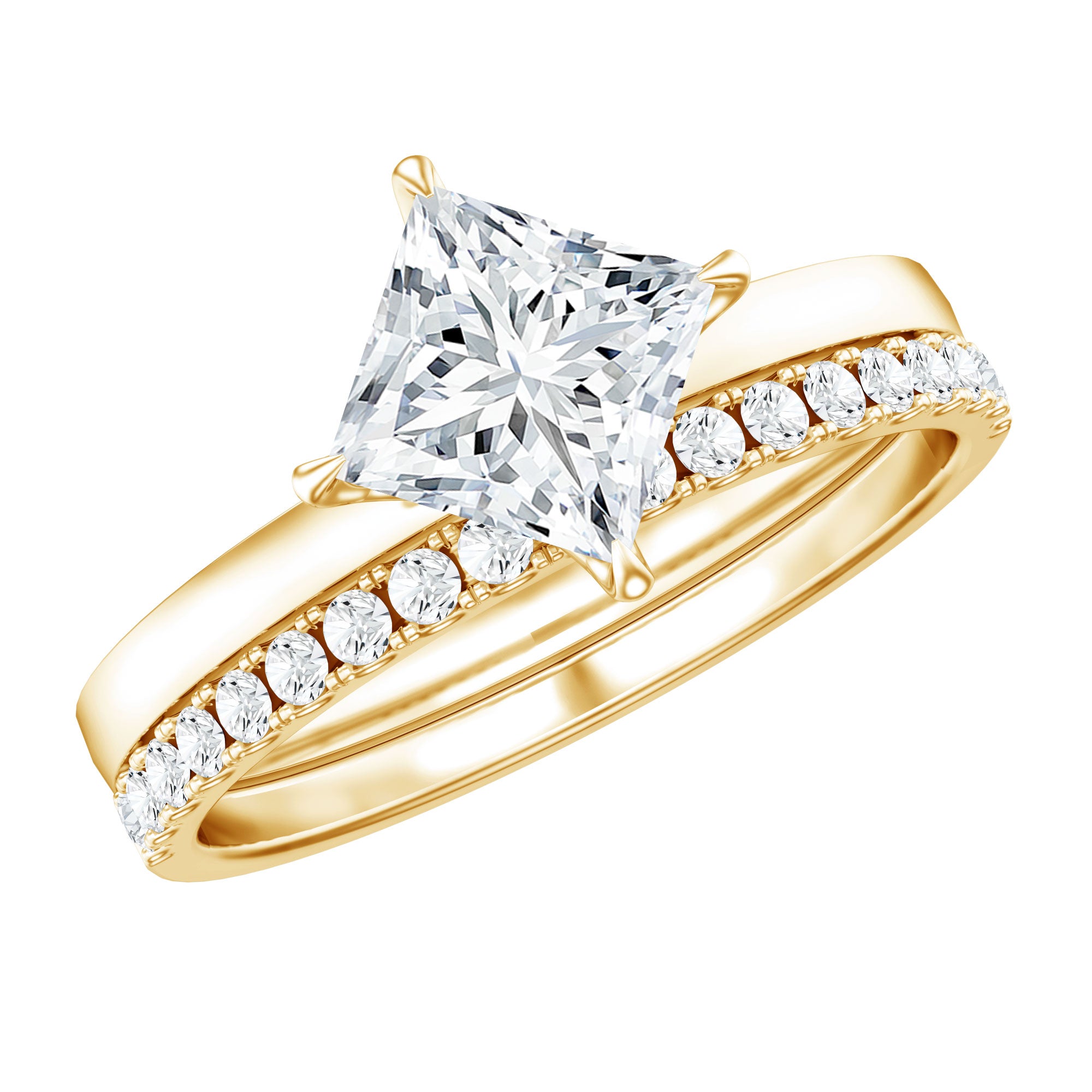 IGI Certified 2 Carat Lab Grown Diamond Princess Cut Bridal Ring Set for Her Lab - ( E-VS1 ) - Rosec Jewels