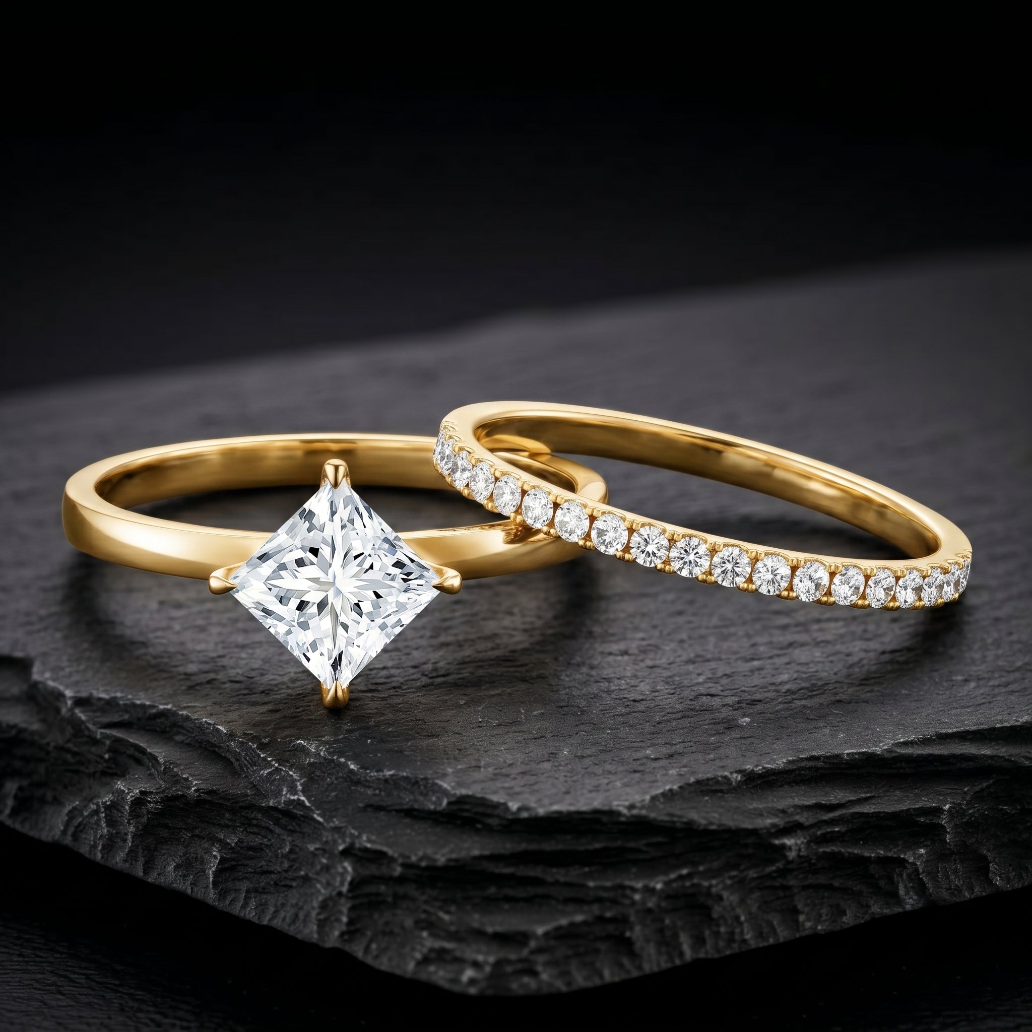 IGI Certified 2 Carat Lab Grown Diamond Princess Cut Bridal Ring Set for Her Lab - ( E-VS1 ) - Rosec Jewels