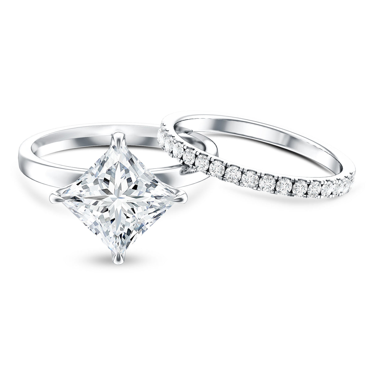 Rosec Jewels-IGI Graded 5 Carat Princess Cut Lab Grown Diamond Wedding Ring Set