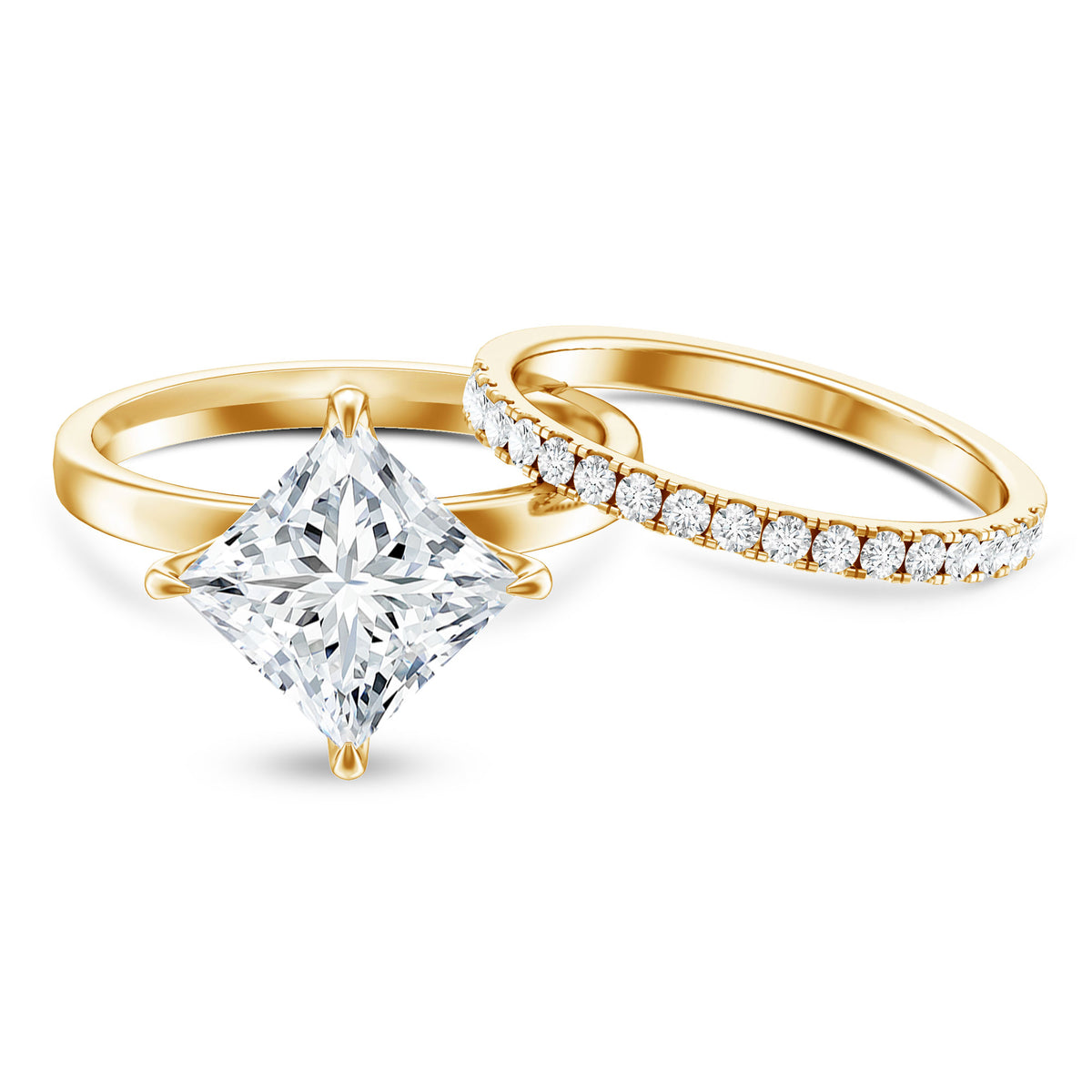 Rosec Jewels-IGI Graded 5 Carat Princess Cut Lab Grown Diamond Wedding Ring Set