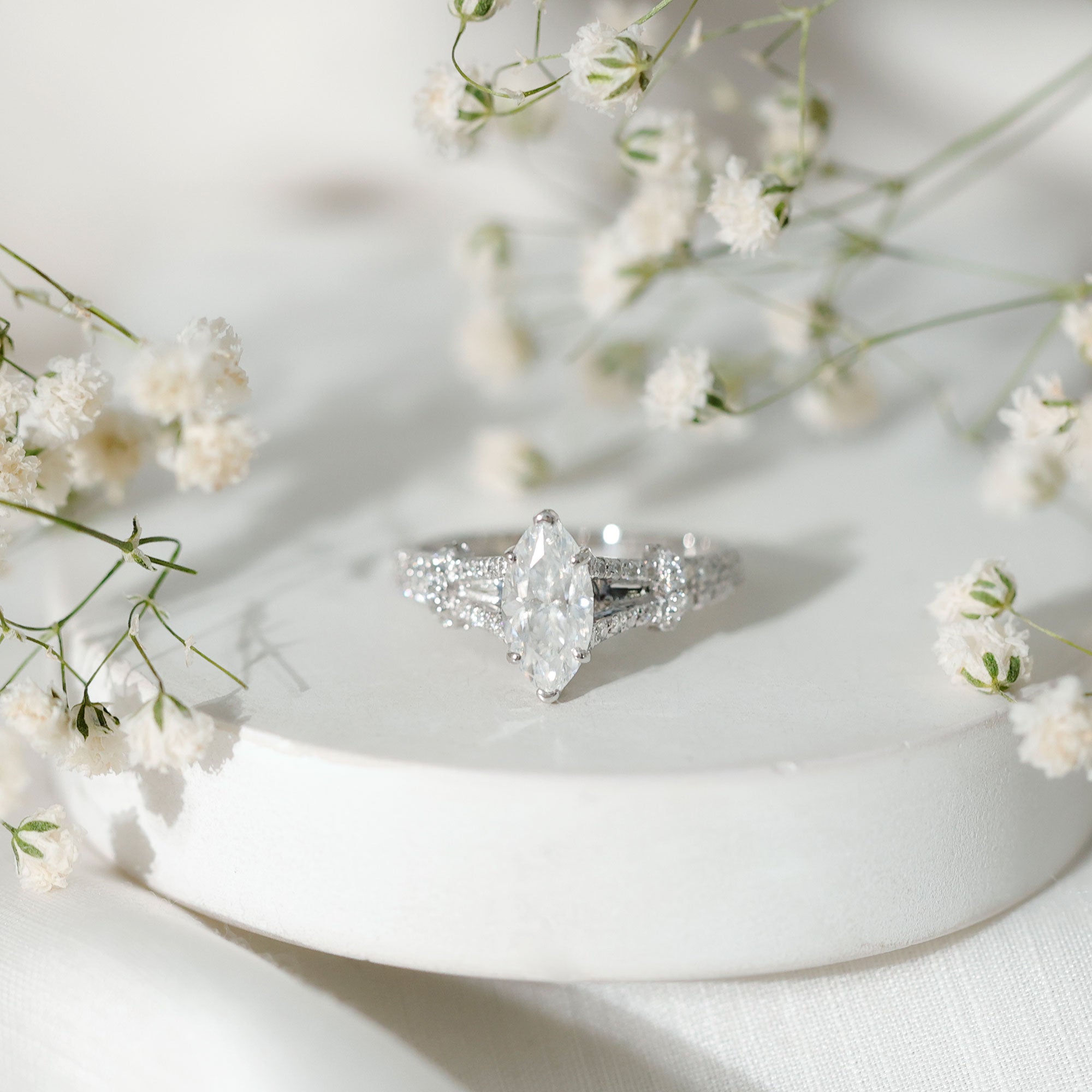 1 Carat Marquise Cut Lab Grown Diamond Split Shank Engagement Ring with IGI Certificate Lab - ( E-VS1 ) - Rosec Jewels