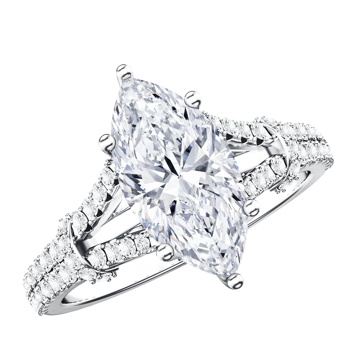 IGI Certified 2 Carat Lab Grown Marquise Diamond Engagement Ring with Split Shank Lab - ( E-VS1 ) - Rosec Jewels