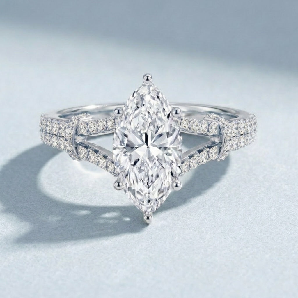 IGI Certified 2 Carat Lab Grown Marquise Diamond Engagement Ring with Split Shank Lab - ( E-VS1 ) - Rosec Jewels