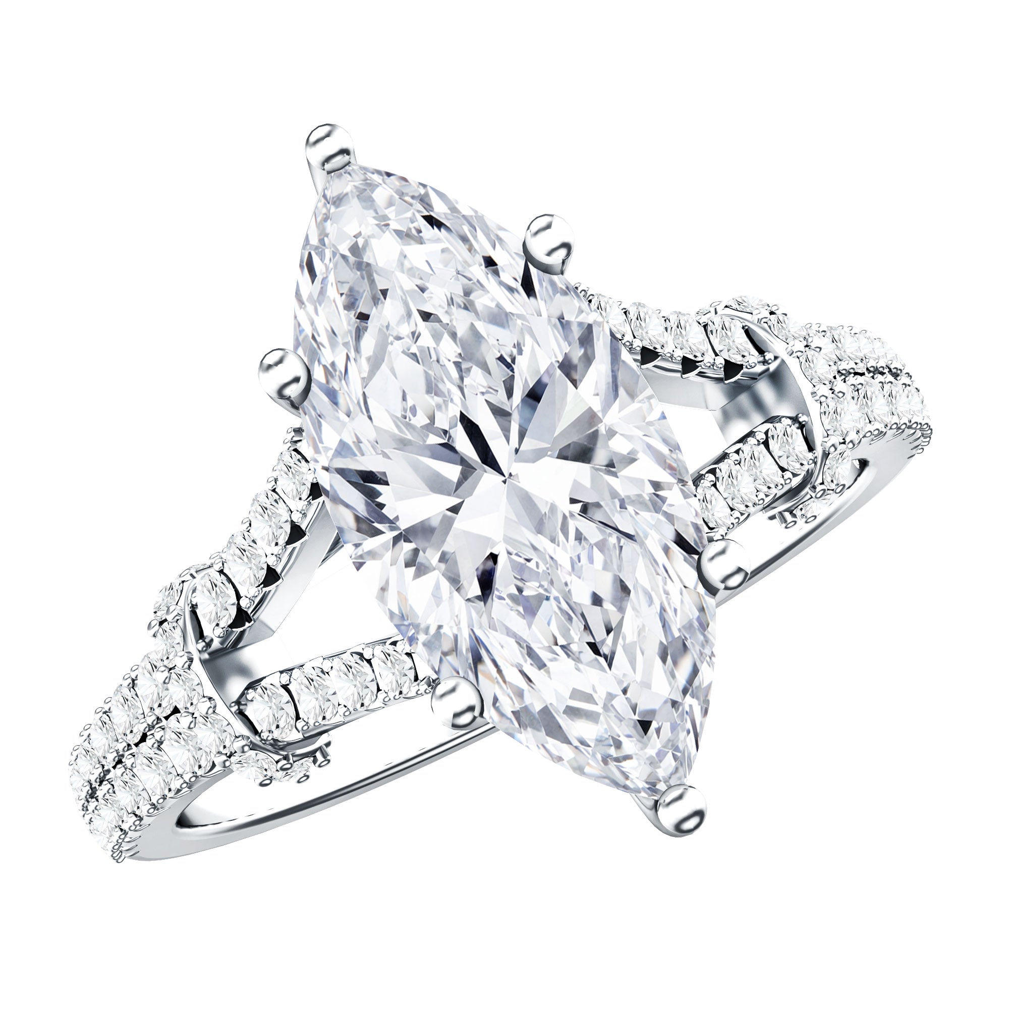 Rosec Jewels-Vintage Inspired Marquise Cut Lab Grown Diamond Split Shank Engagement Ring IGI Certified 3 Carat