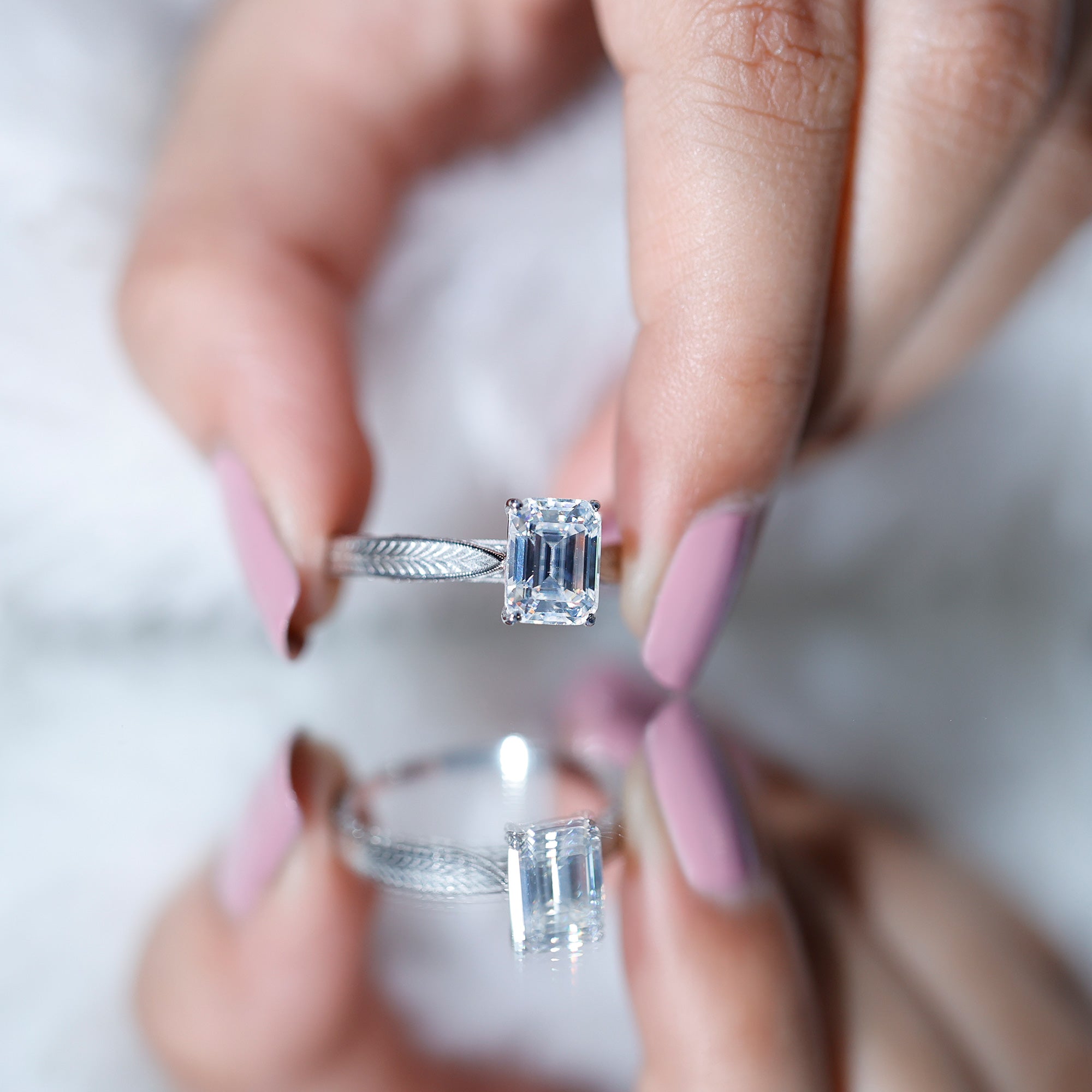 Ethically Sourced 3 Carat Lab Grown Diamond Emerald Cut Engagement Ring IGI Certified Lab - ( EF-VS ) - Rosec Jewels