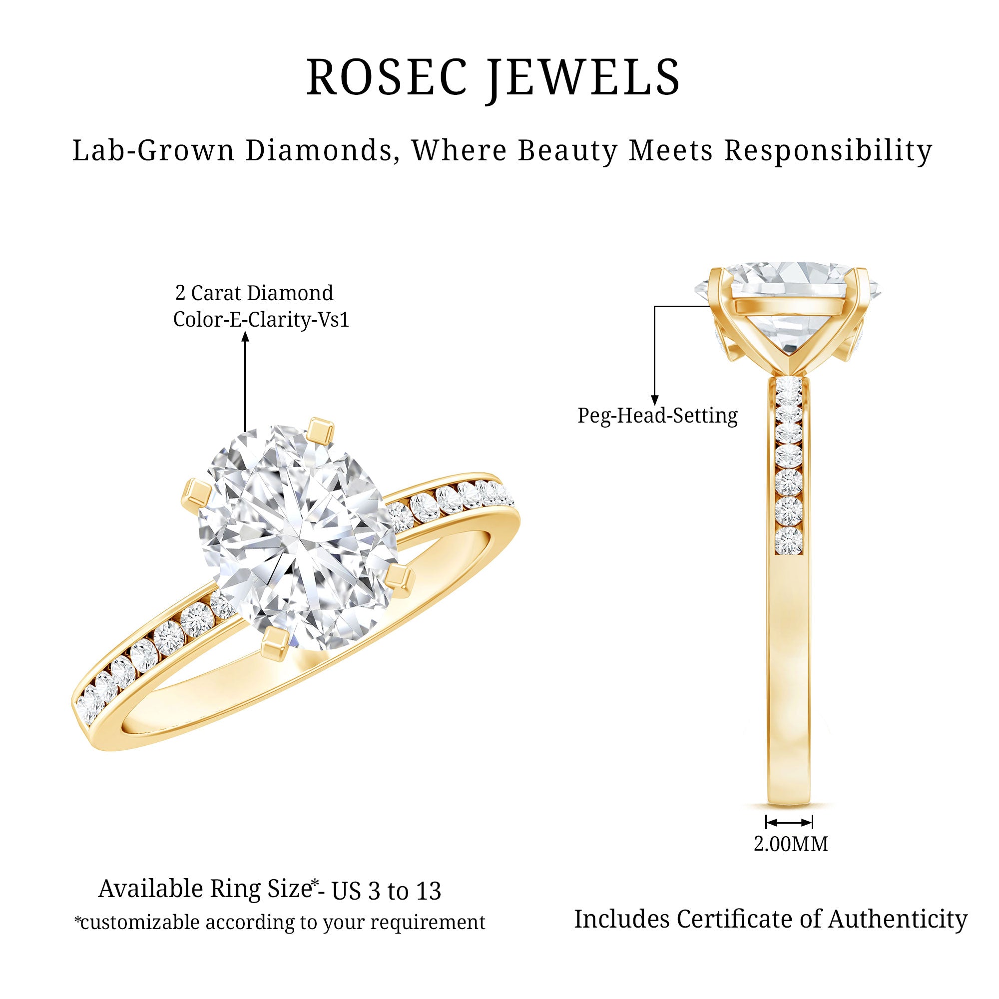 IGI Certified 2 Carat Lab Grown Diamond Oval Engagement Ring With Side Stones Lab - ( E-VS1 ) - Rosec Jewels