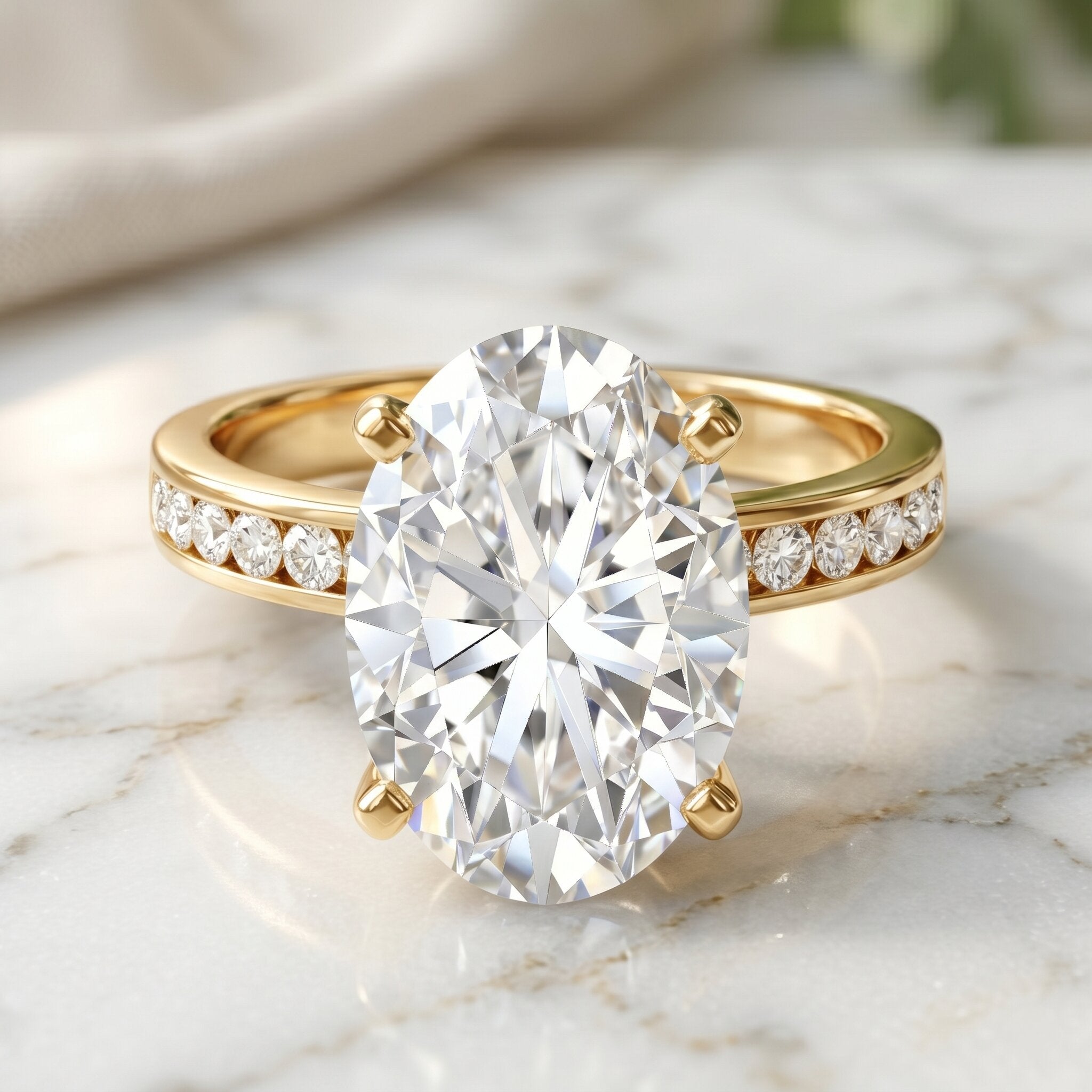 4 Carat Oval Shaped Lab Grown Diamond Huge Engagement Ring with IGI Certificate Lab - ( E-VS1 ) - Rosec Jewels