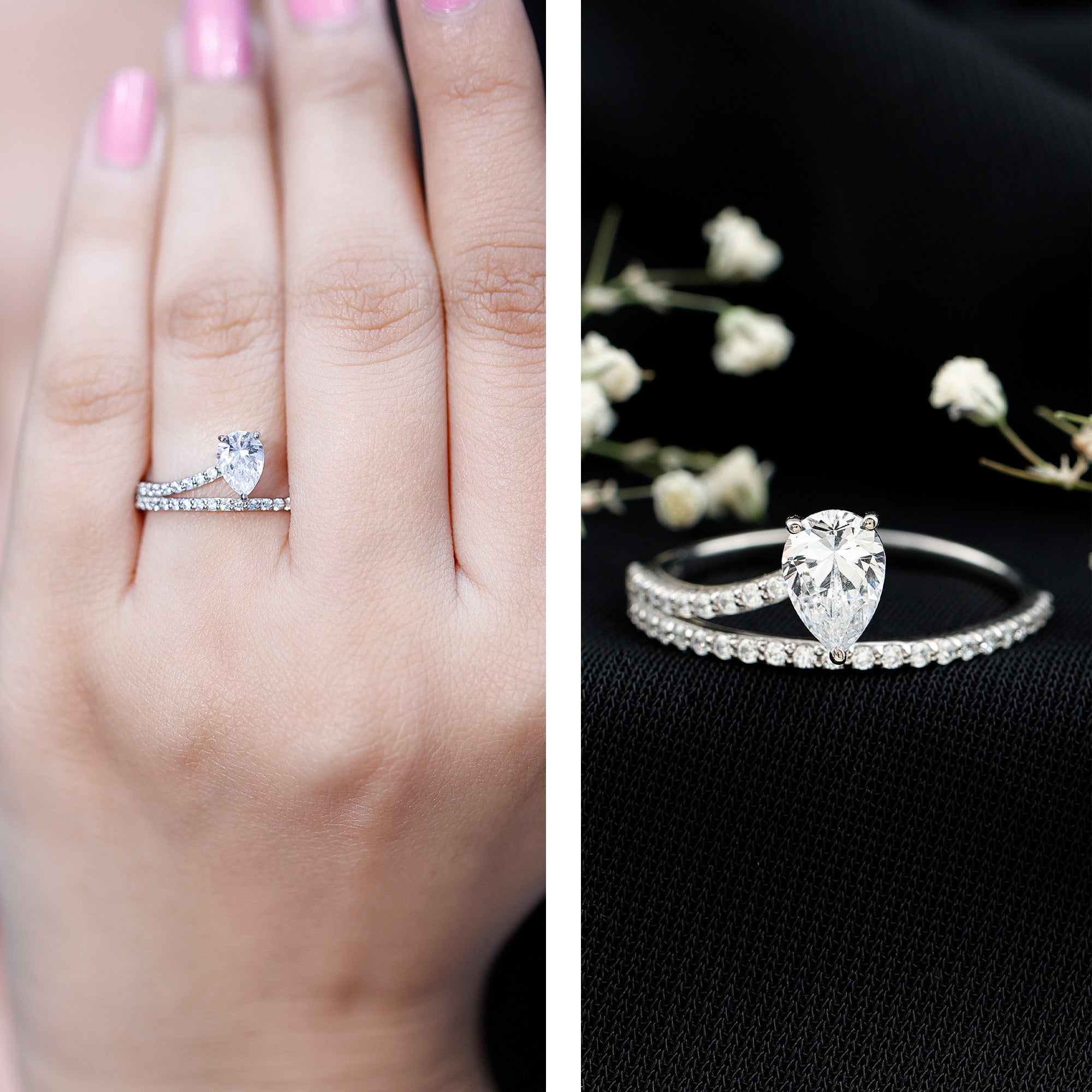 Rosec Jewels-Solitaire 0.6 Carat Pear Shape Lab Grown Diamond Designer Engagement Ring