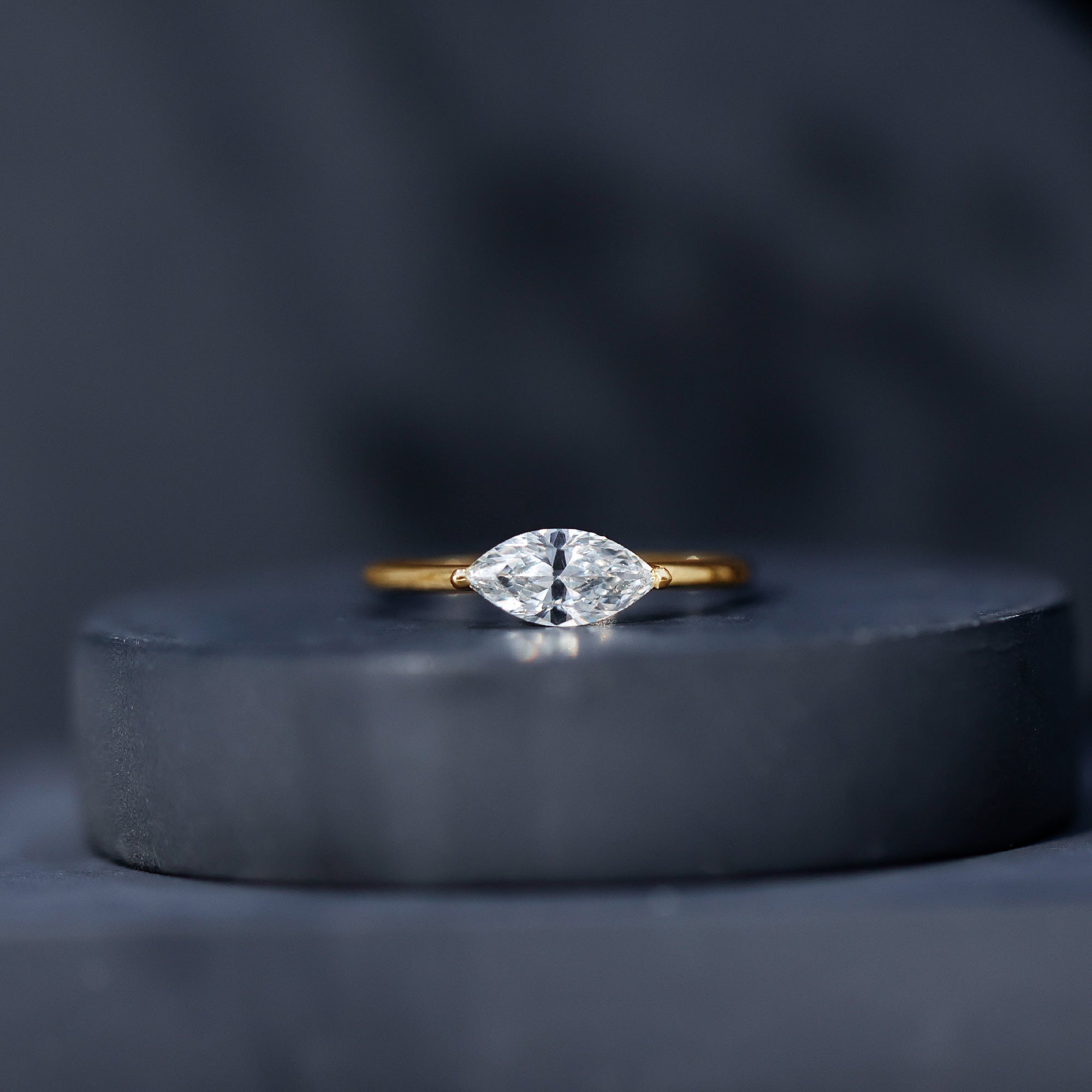 East West Marquise Cut 1 Carat Lab Grown Diamond Solitaire Ring Lab - ( EF-VS ) - Rosec Jewels